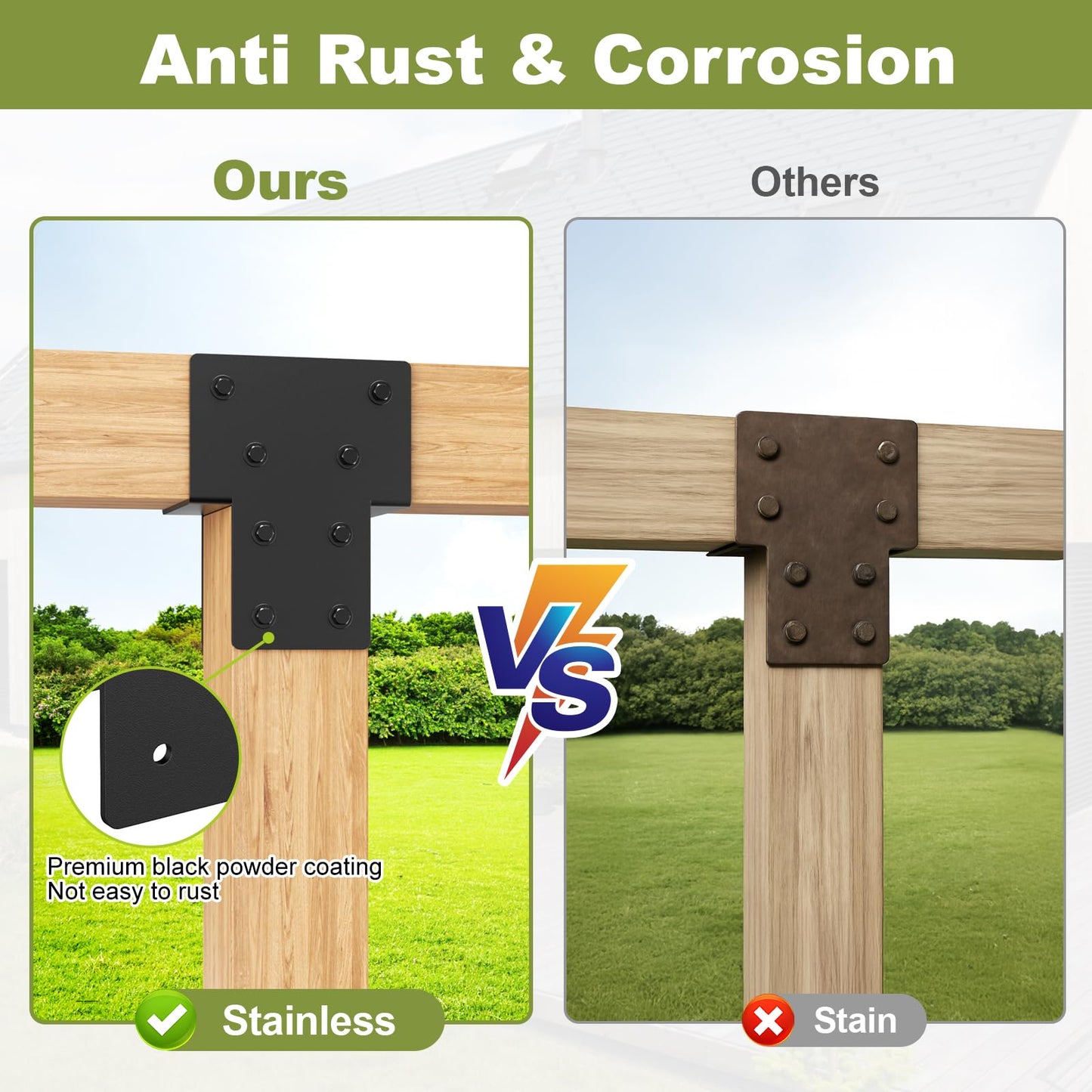 4x4 Post Caps Tie Brackets (Actual 3.5"x3.5") -2 Pack Heavy Duty Galvanized Steels Pergola Connector Brackets for Wood Posts, Gazebo & Deck Beams (Black)