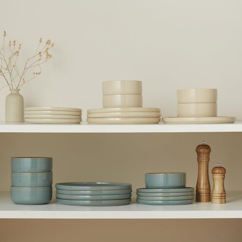 Kook Dinnerware Set - 12 Piece Service for 4 | Ceramic Plates & Bowls in Beige - Somerset Collection