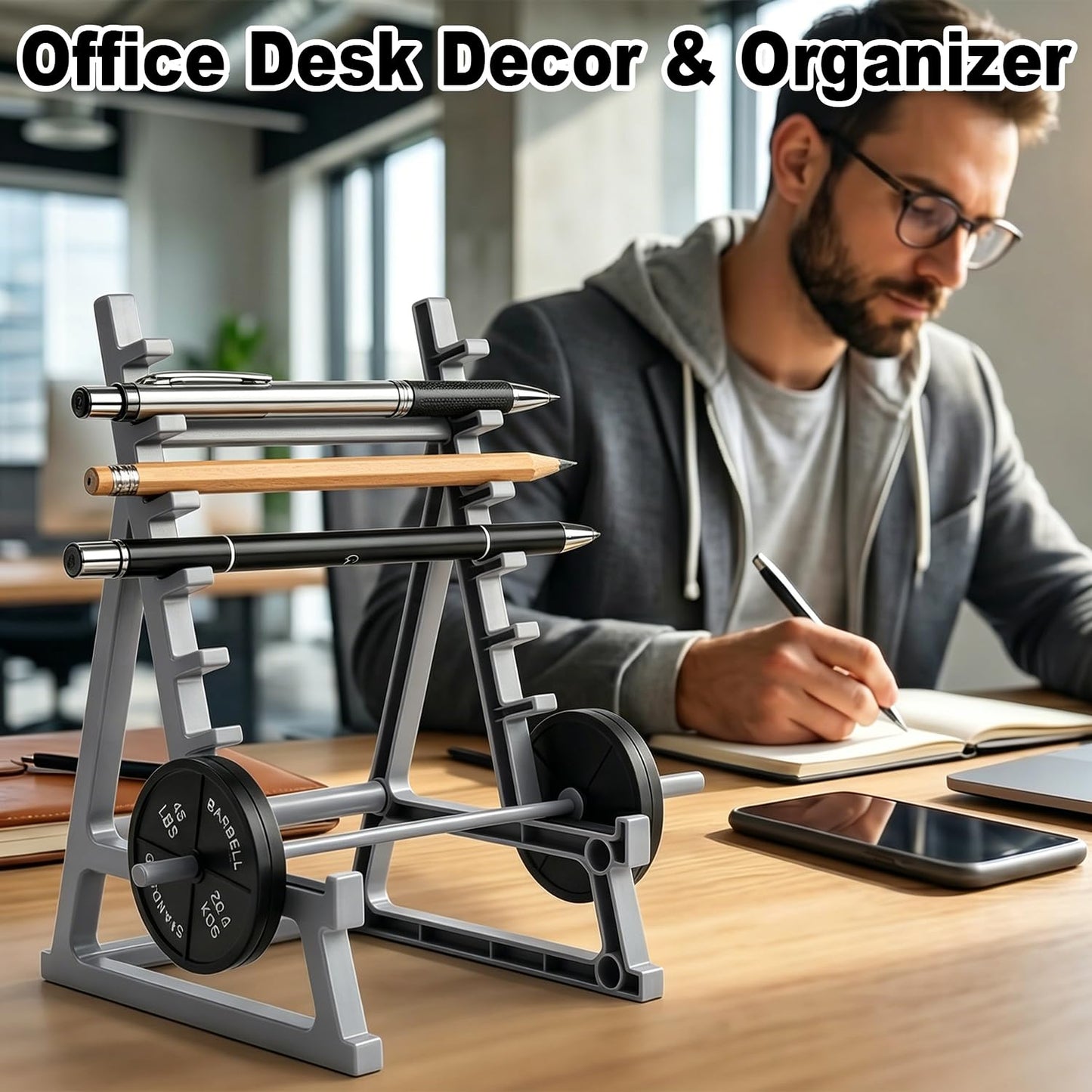 Squat Rack Pen Holder for Desk, Barbell Rack Pen Holder Gym-Themed Unique Office Desk Accessories, Funny Mini Weight Racks Pencil Holder Organizer Decor for Men Fitness Weightlifting Lovers