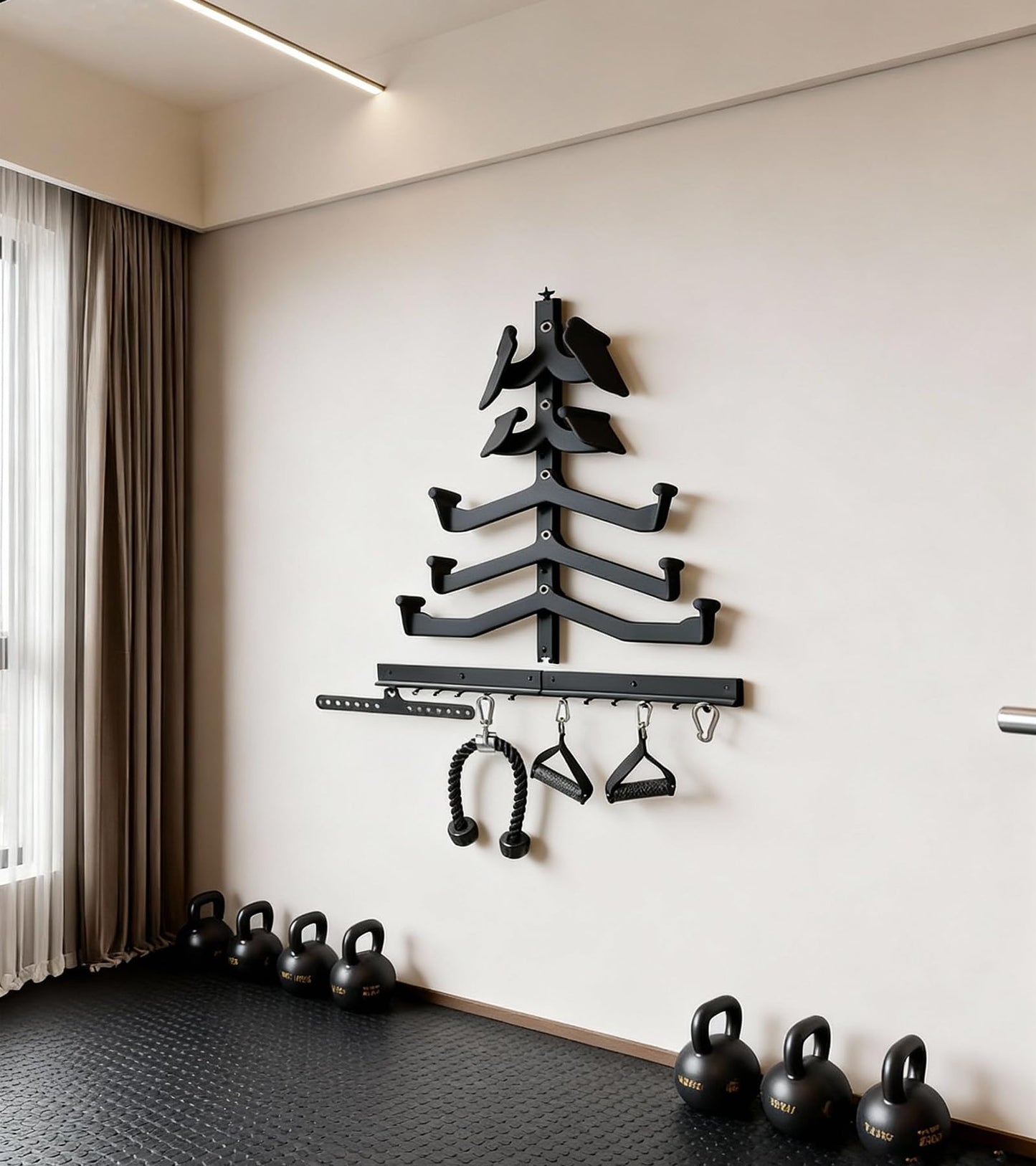 LJYMYSAK LAT Pull Down Bar Storage Rack Gym Storage Wall Organizer for Lat Pulldown Attachments, Cable Attachments Rack for Gym Accessories, Workout Equipment Storage