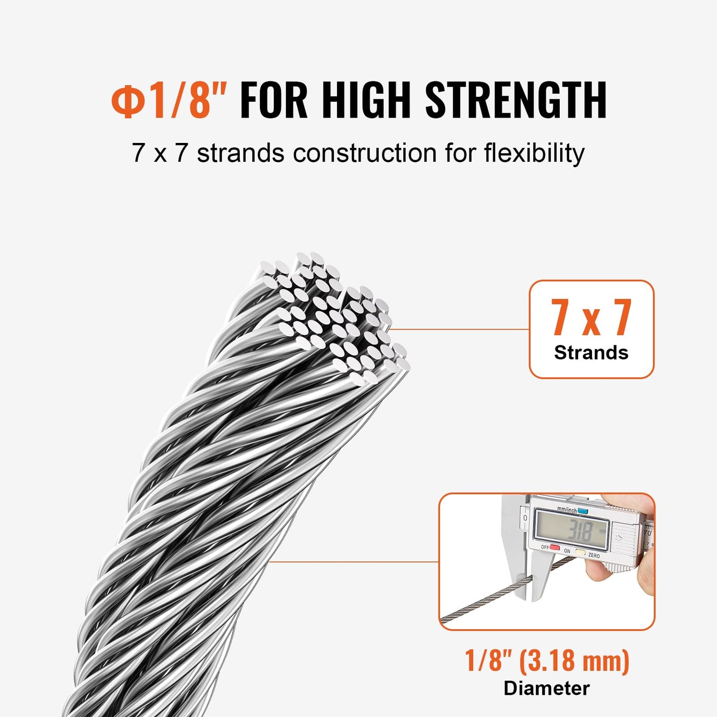 VEVOR 1/8 Stainless Steel Cable, 1000 FT 316 Cable Railing Kit with Cutter and Gloves, 1600 lbs Breaking Strength, 7x7 Strands Marine Aircraft Cable for Handrail Stair Decking Fence Outdoors