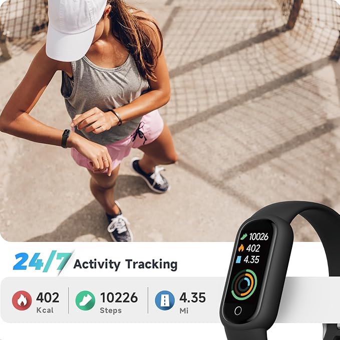 Fitness Tracker Watch with Sleep Tracker/IP68 Waterproof, Activity Tracker with Pedometer Step Counter, Health Watch for Women Men with 14 Sports Compatible Android iOS, Black