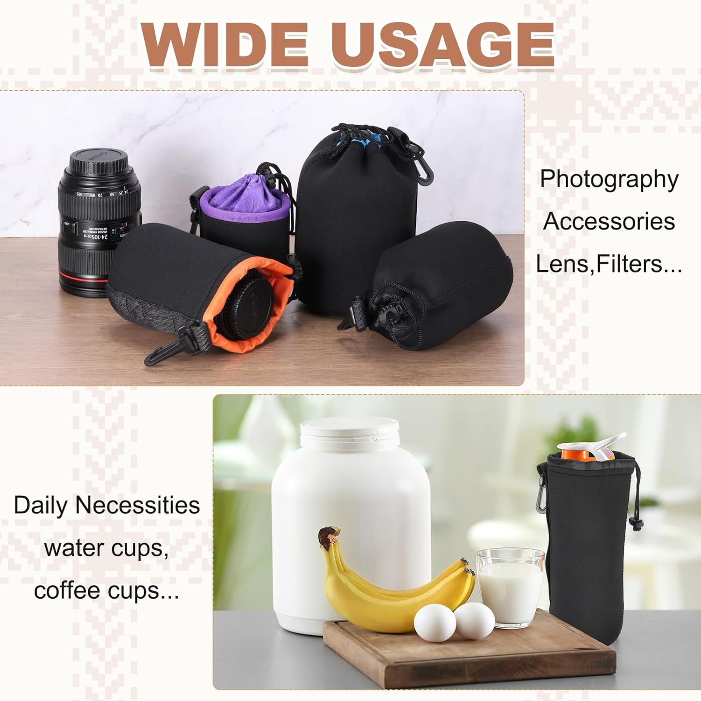 4 4" 10" PATIKIL Pcs Camera Lens Pouch, ID x H Drawstring Lens Pouch Protective Camera Lens Case Bag Soft Plush