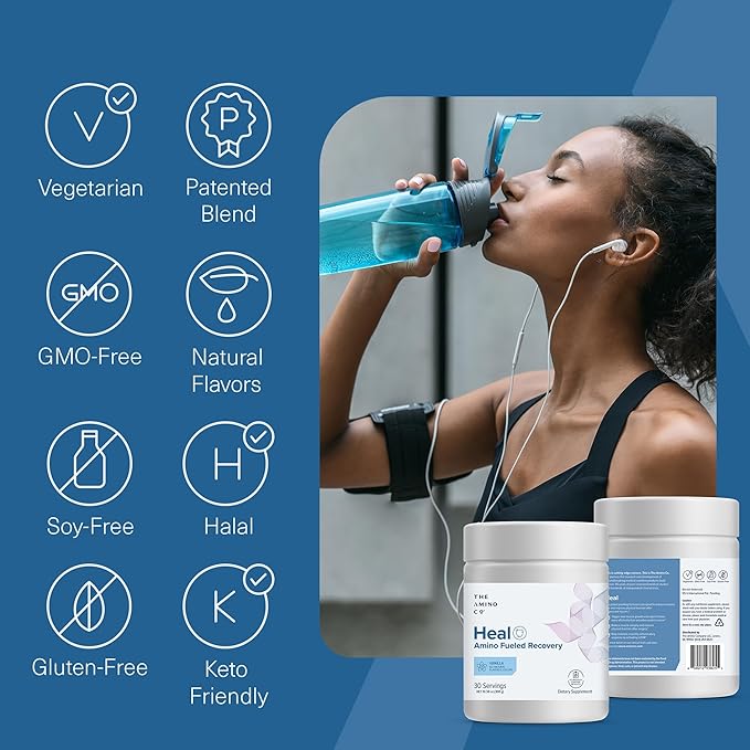 The Amino CO. - Heal - Post Workout Recovery Drink with Pure Eaa Amino Acid Formula -Creatine Monohydrate Powder for Efficient Muscle Repair, Vegan, and Keto-Friendly with Vanilla Flavor - 10.58oz.