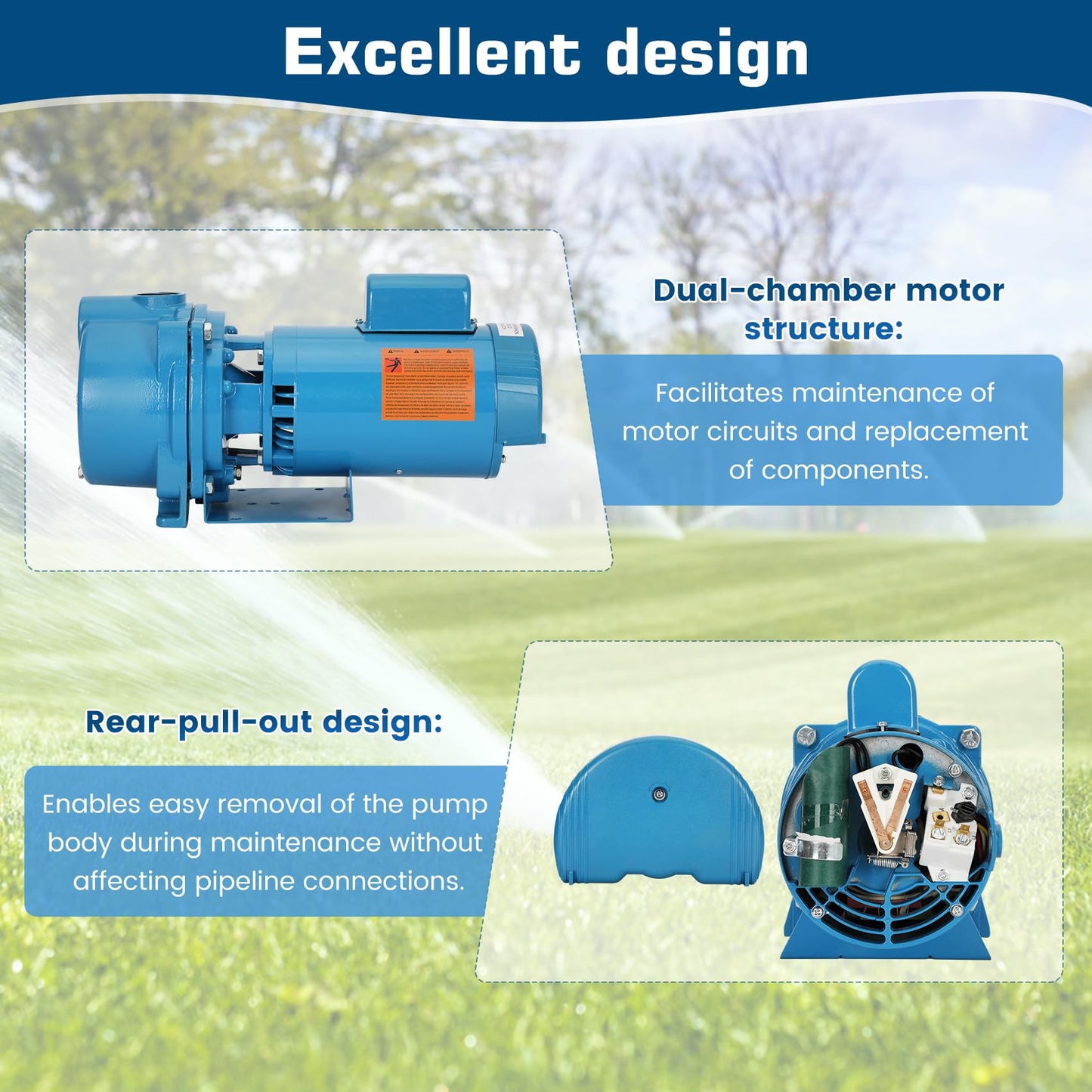 GT15 Self-Priming Single-Phase Centrifugal Pump,1.5hp,Single Phase Cast Iron Water Pump Fit With Corrosion-Resistant Housing,for Lawn Sprinkling, Irrigation,Water Transfer & Dewatering