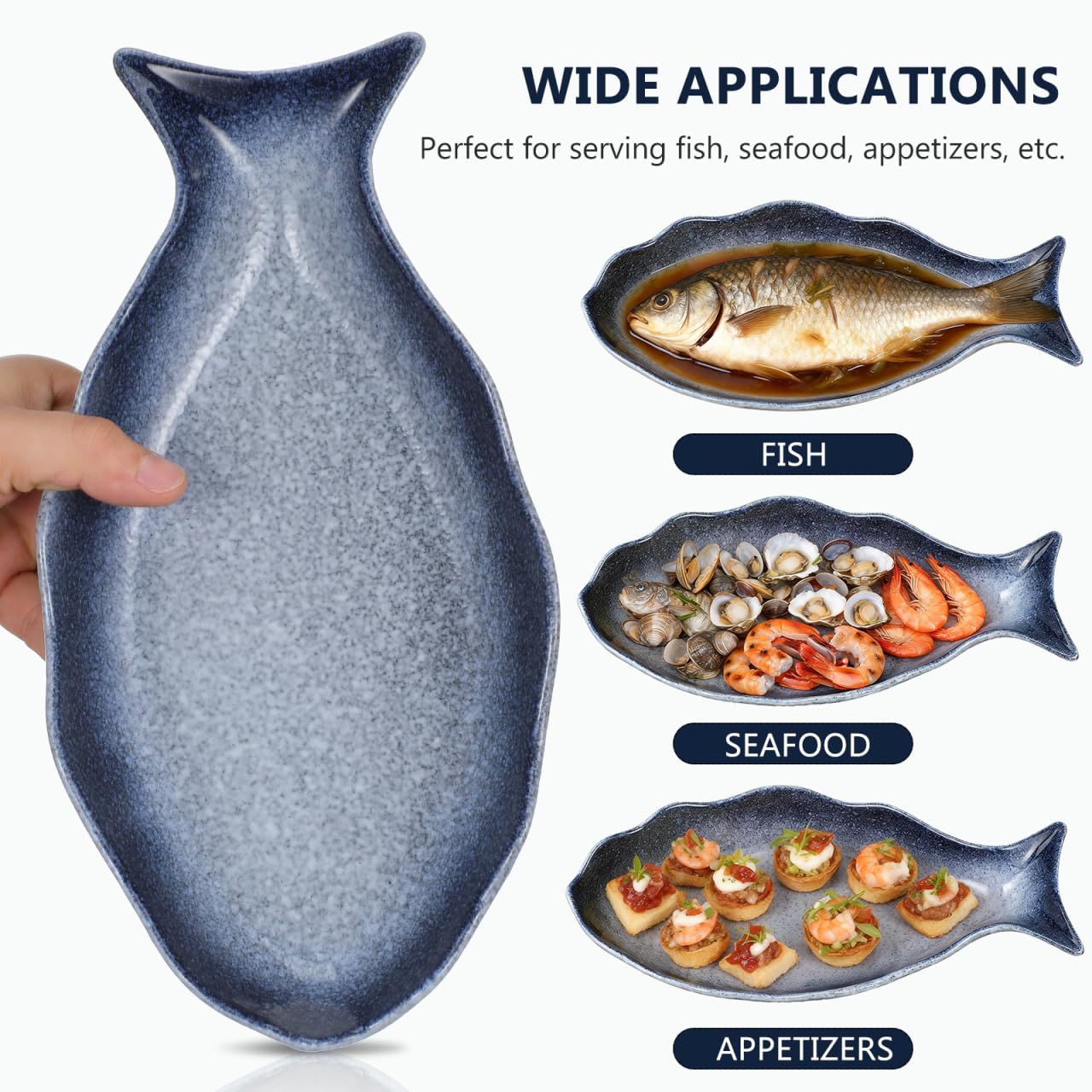 Cabilock Fish Serving Dish Decorative Ceramic Serving Tray Platter for Entertaining Seafood Appetizers Kitchen Tableware Home Dining 12.20X5.90X1.37In