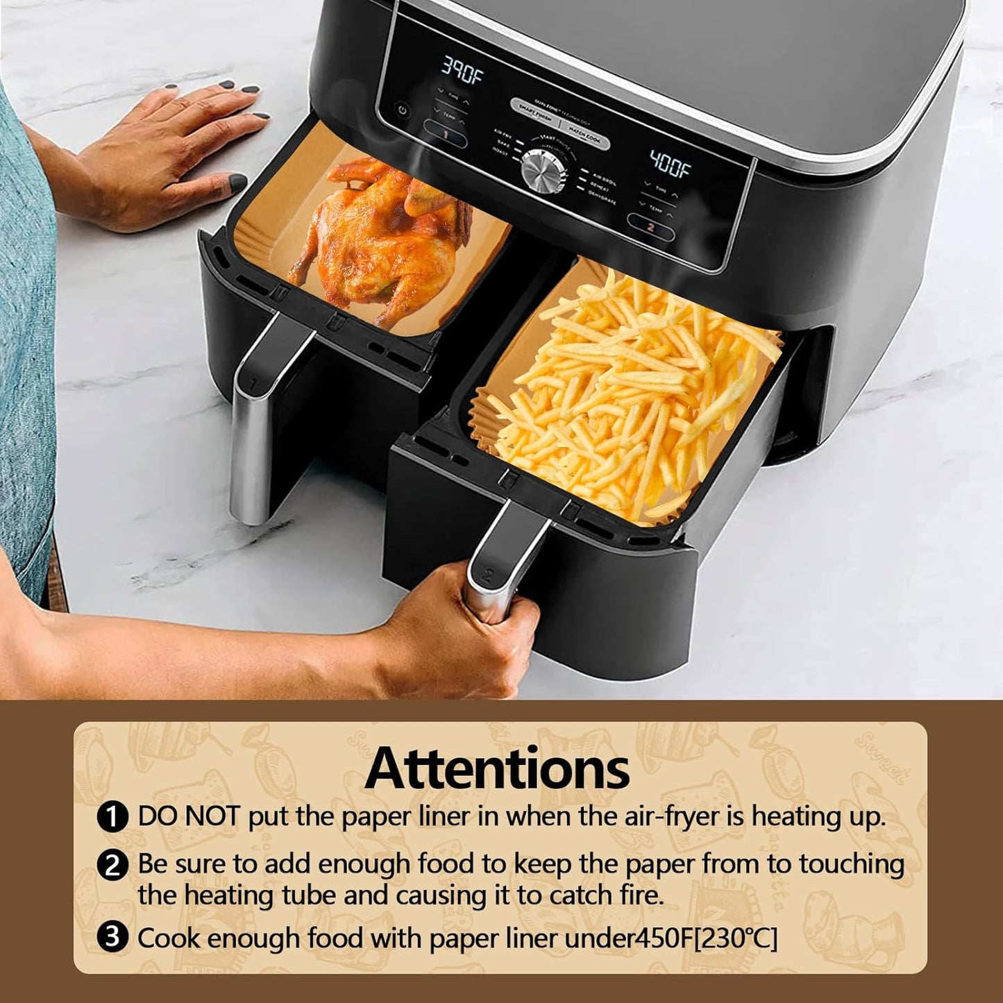 UBeesize Air Fryer Paper Liners - 150 PCS Non-Stick Parchment for Ninja DZ201/DZ401 | Oil & Water Proof (8.5" x 5.5")