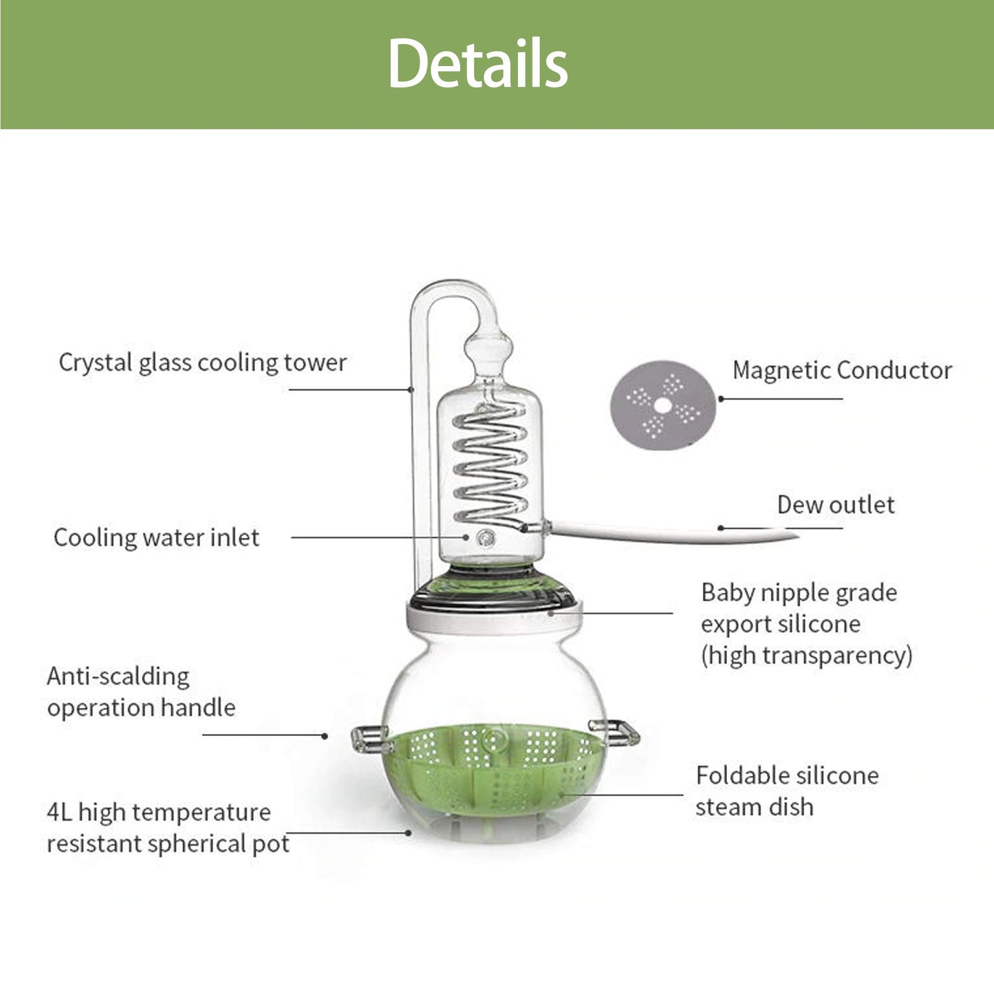 YUEWO 1Gal/4Liters Crystal Essential Oil Distillation Equipment Hydrosol Extractor Machine Water Distillers Home Brewing Kit for Home Countertop (Height:450cm/177inch+Essential Oil Separator)