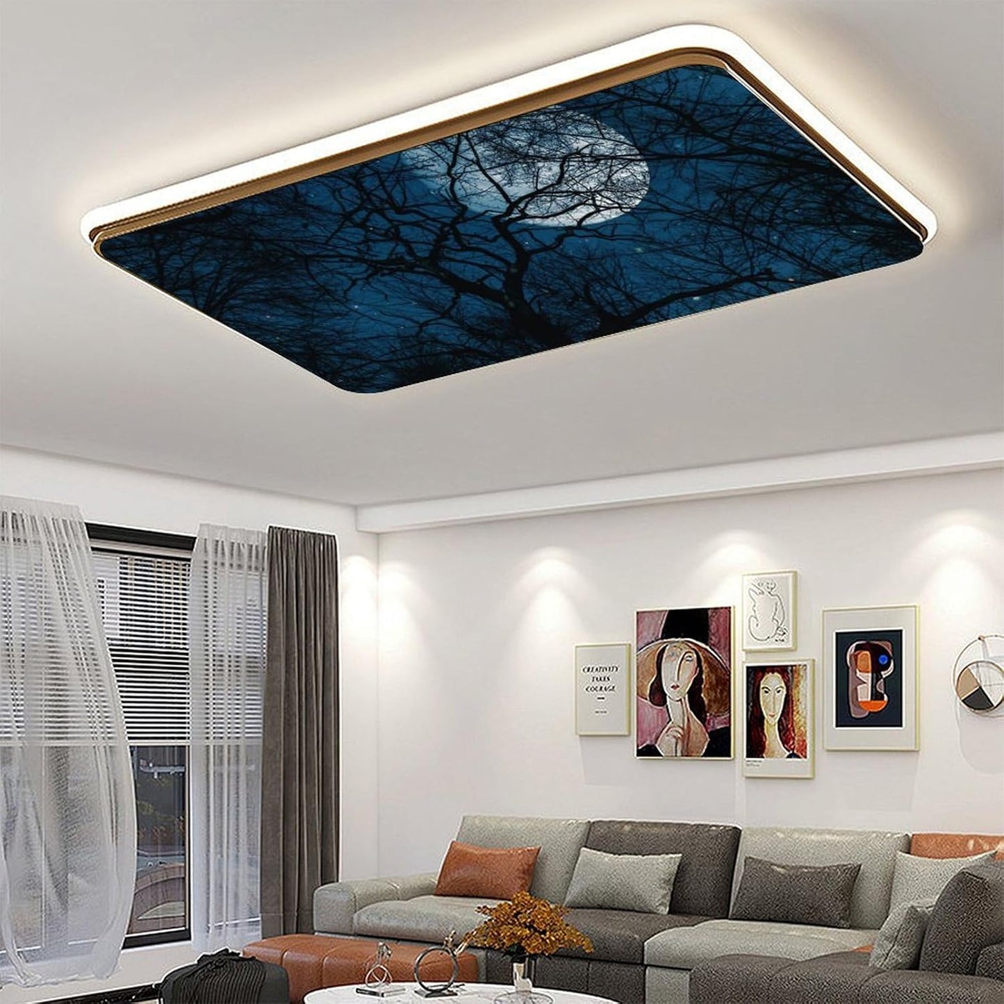 2PCS 4x2Feet(Night RoseFace Fluorescent Light Covers for Classroom Ceiling Lights Magnetic Light Covers,Fluorescent