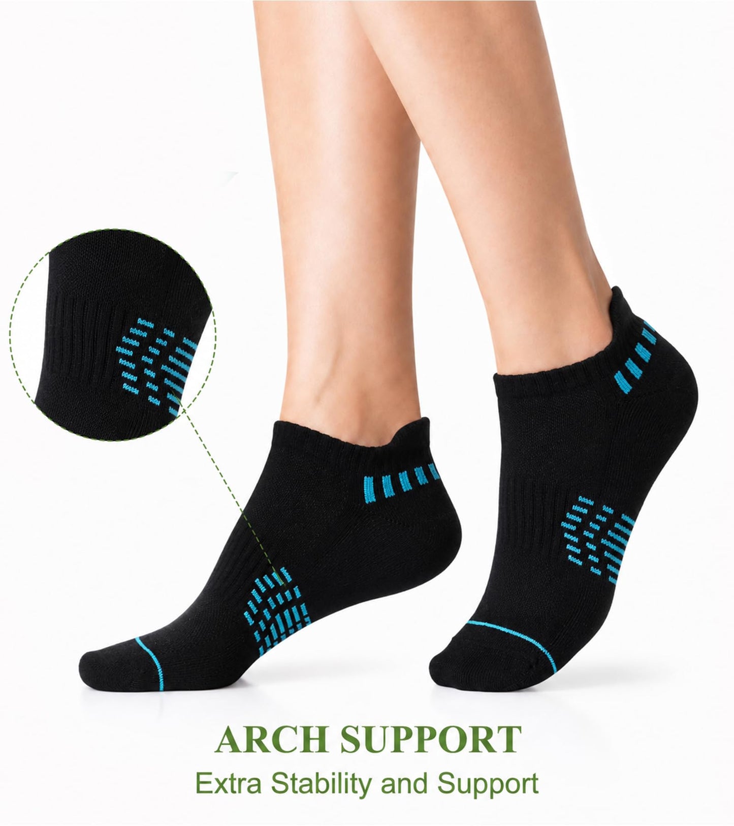 floconssy Ankle Socks for Women, Bamboo Viscose Black Cushioned Running Socks Low Cut Athletic Short Footies with Heel Tab 5 Pairs Size 6-9