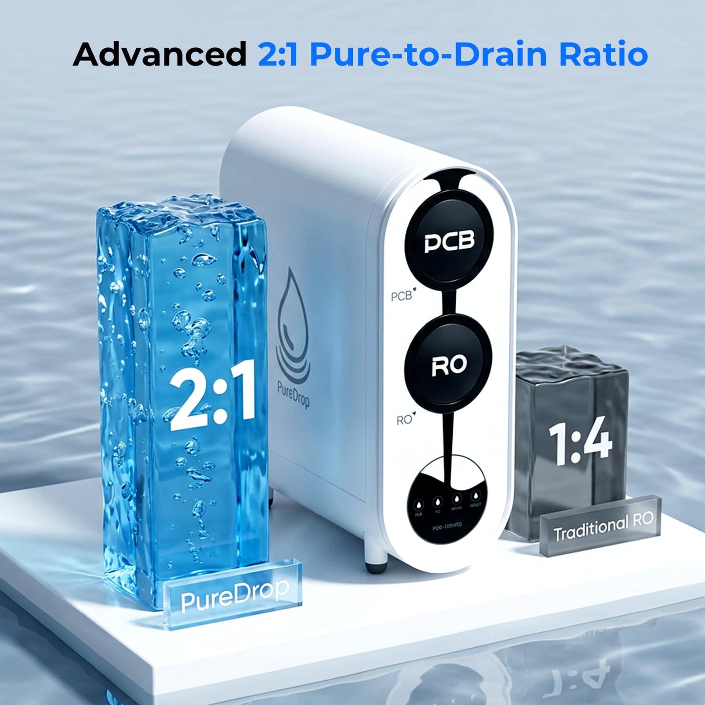 PureDrop PDR-100HRO Under Sink Reverse Osmosis Water Filter with Countertop Pitcher, Filter Life Reminder, 100GPD Tankless RO Water Filtration System, Instant Ready Purified Water