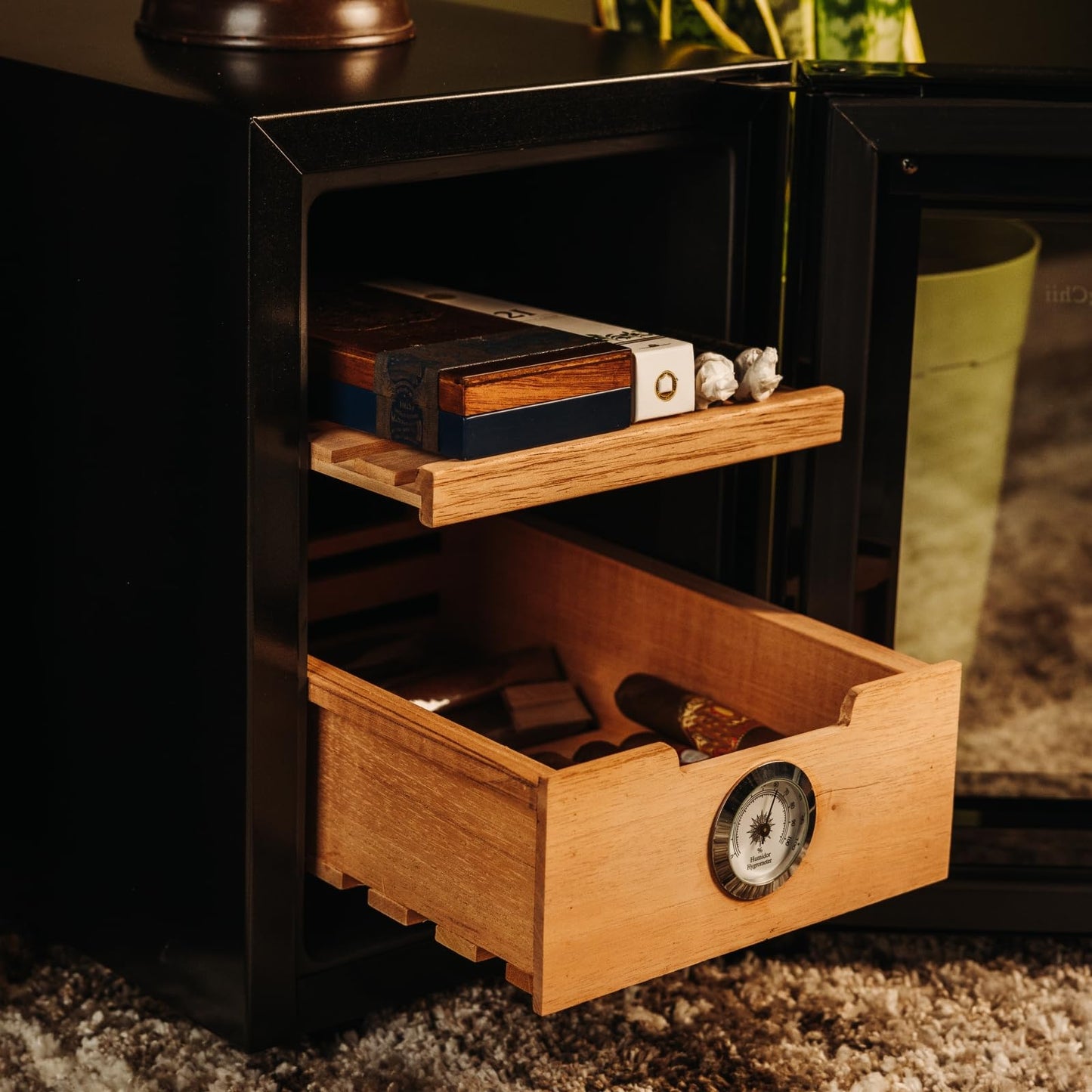 KingChii 16L Electric Cigar Humidors with Temperature Control System, Cigar Cabinet with Spanish Cedar Wood Shelves & Hygrometer, Gifts for Men (2 Layers 100 Capacity)