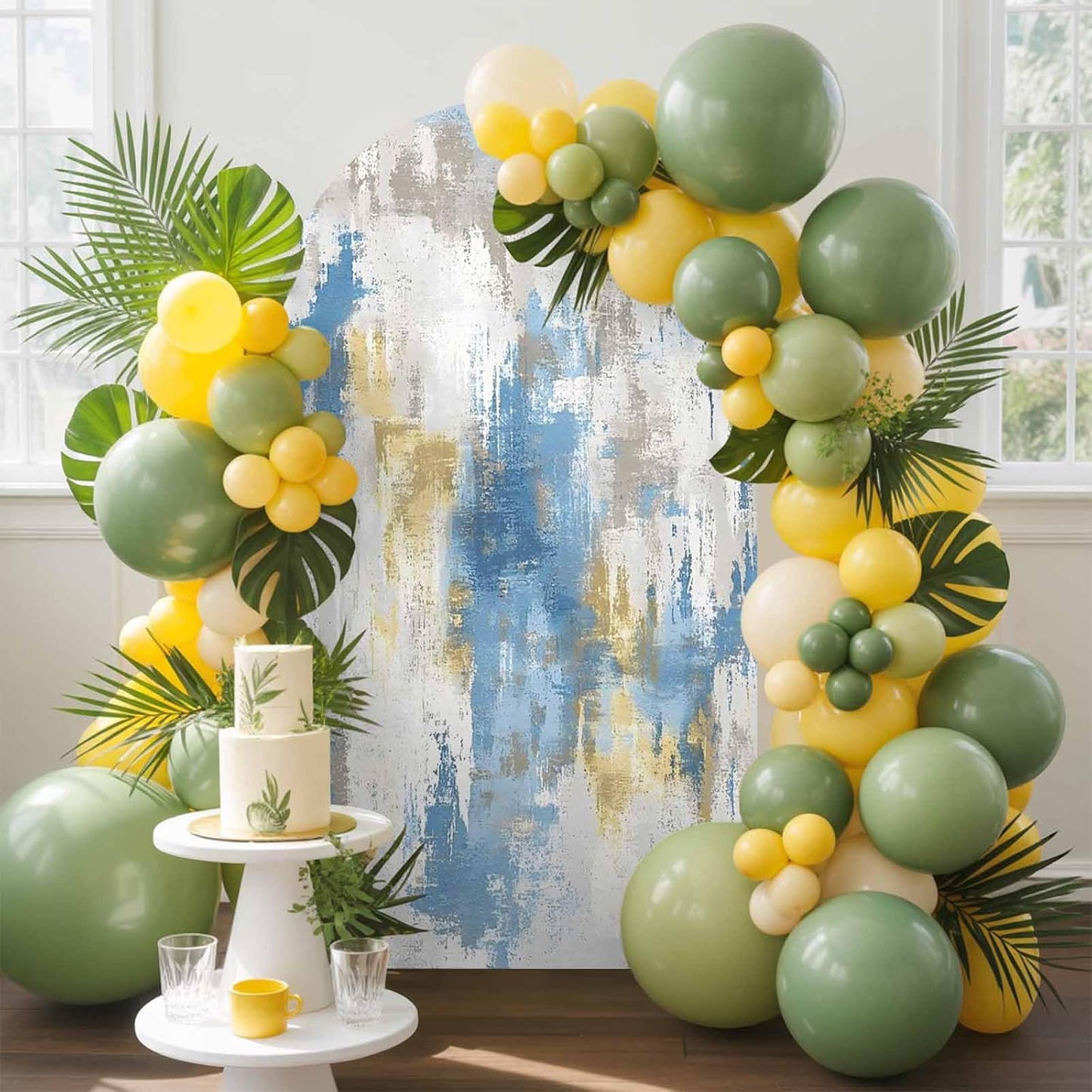Jnbasdffb 7.2 Blue Gray Ombre Wedding Arch Cover, Stretchy Spandex Arch Backdrop Stand Covers FT, Vintage Abstract Art
