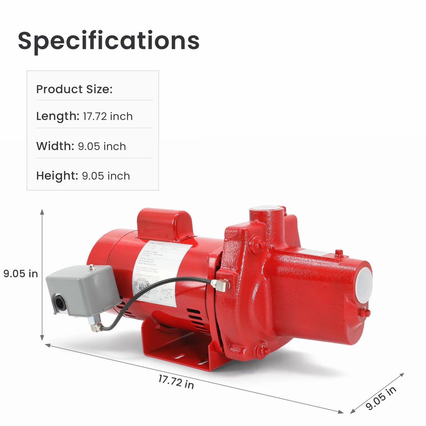 602208 Cast Iron Shallow Well Jet Pump, 1 HP 23 GPM 115/230V Dual Voltage, RJS-100-PREM Shallow Well Jet Pump for Home, Irrigation & Agriculture