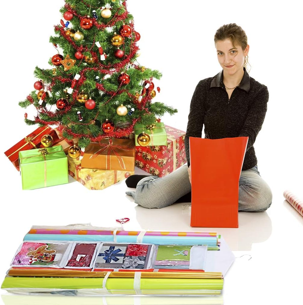 ProPik Wrapping Paper Storage Organizer - Double-Sided Design with Multiple Pockets | Fits 40-Inch Rolls (White)