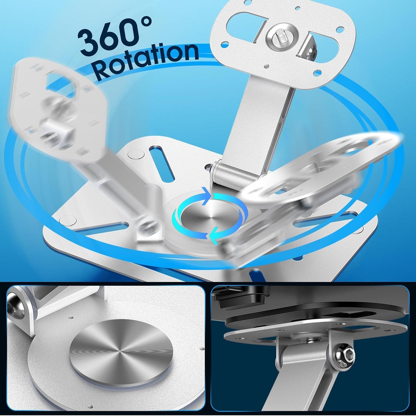 3-in-1 1/4-Inch 360-degree Projector Stand with Cable Ties Desk, Wall and Ceiling Mount with Thread, Foldable, Height