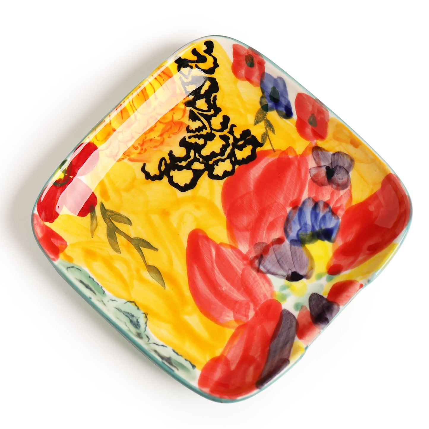Colorful Hand Painted Spoon Rest 4.75 Inches Ceramic Spoon Holder for Kitchen Counter Stove Top, Dishwasher Safe, Multicolor