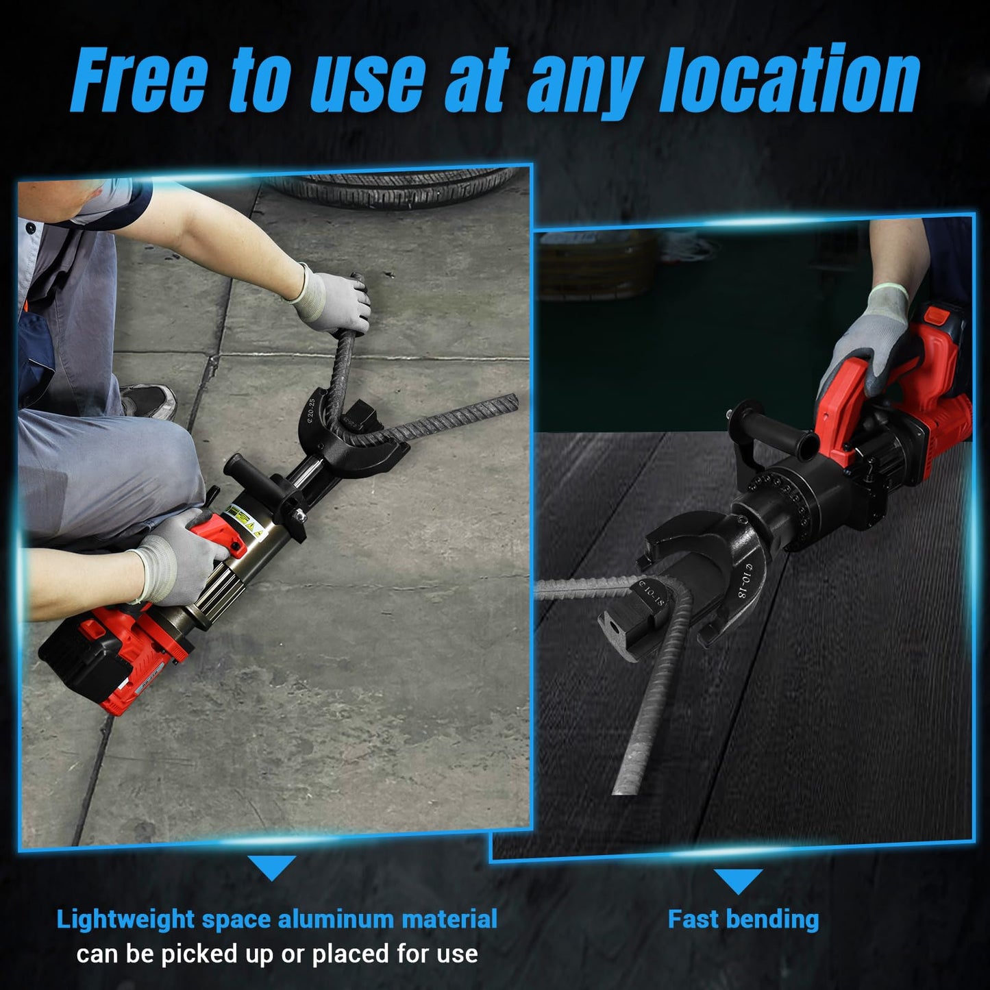 LOSCHEN Cordless Rebar Bender,Electric Hydraulic Rebar Bending Maching,Bending up to 1Inch 25mm #8 Rebar,Bending Angle 0-130 Degrees,Rechargeable Portable Handheld Rebar Bender Machine