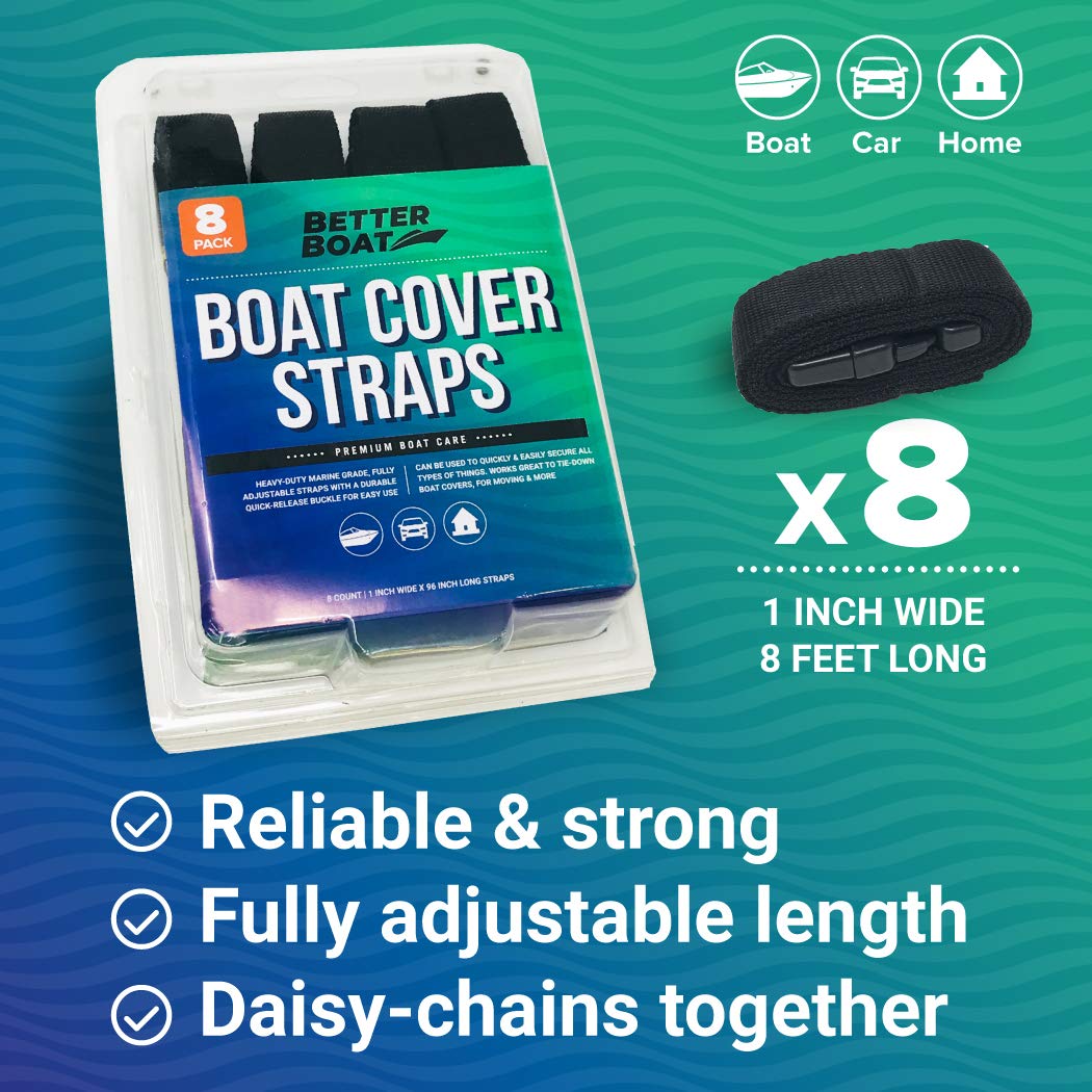 Boat Cover Straps, Adjustable Buckle, 8 Pack, 1" x 96" Nylon Utility Straps with Quick Release Buckles