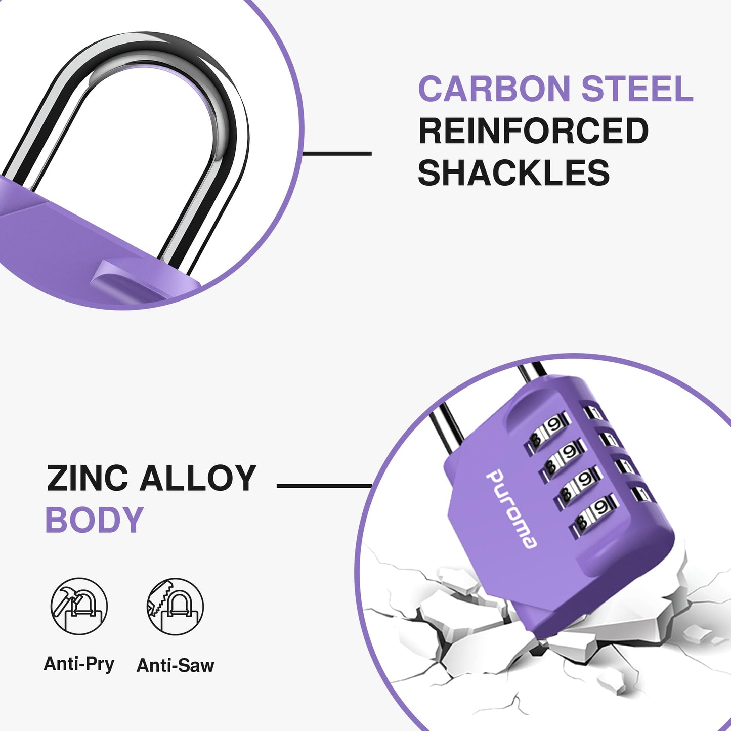 Puroma 1 Pack Combination Lock for Locker 4 Digit Outdoor Waterproof Padlock for School, Gym, Sports, Fence, Toolbox, Gate, Case, Outdoor, Hasp Storage (Purple)