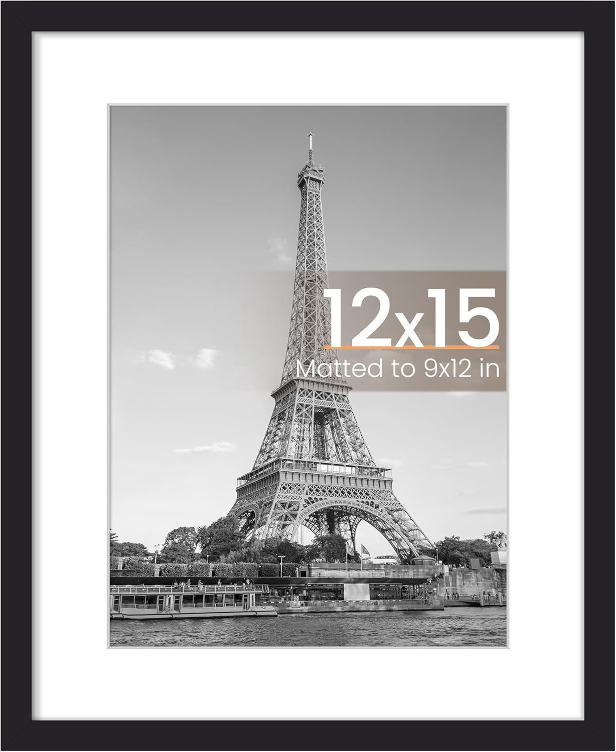 Upsimples 12x15 Photo Frame - Display 9x12 Pictures with Mat or 12x15 Without | Black, 1 Pack