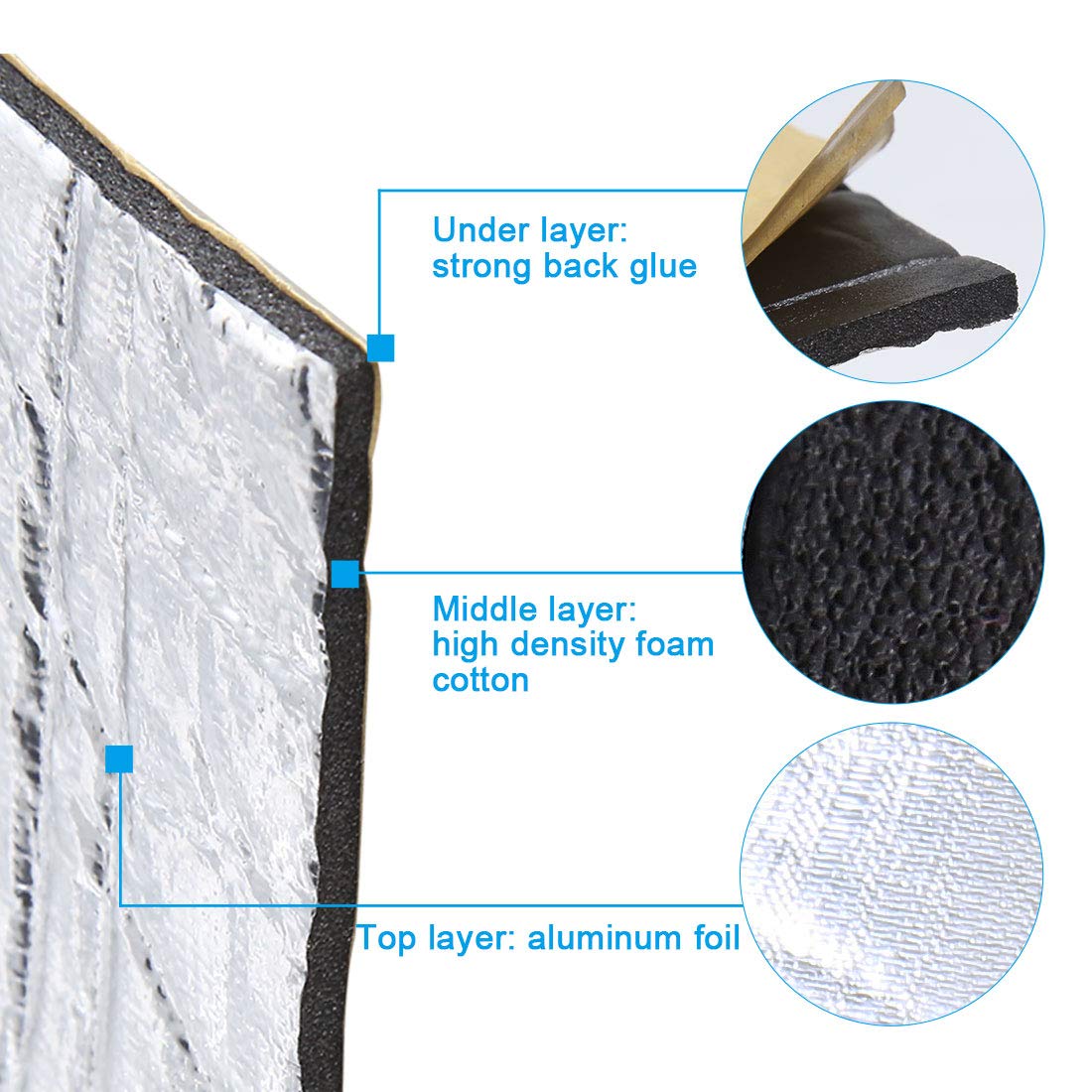 uxcell 394mil/10mm 64.5sqft Sound Deadening Heat Deadener Insulation Mat Intensive Alumium Foil Acoustic Barrier Self-Adhesive 236"x39" / 600cmx100cm