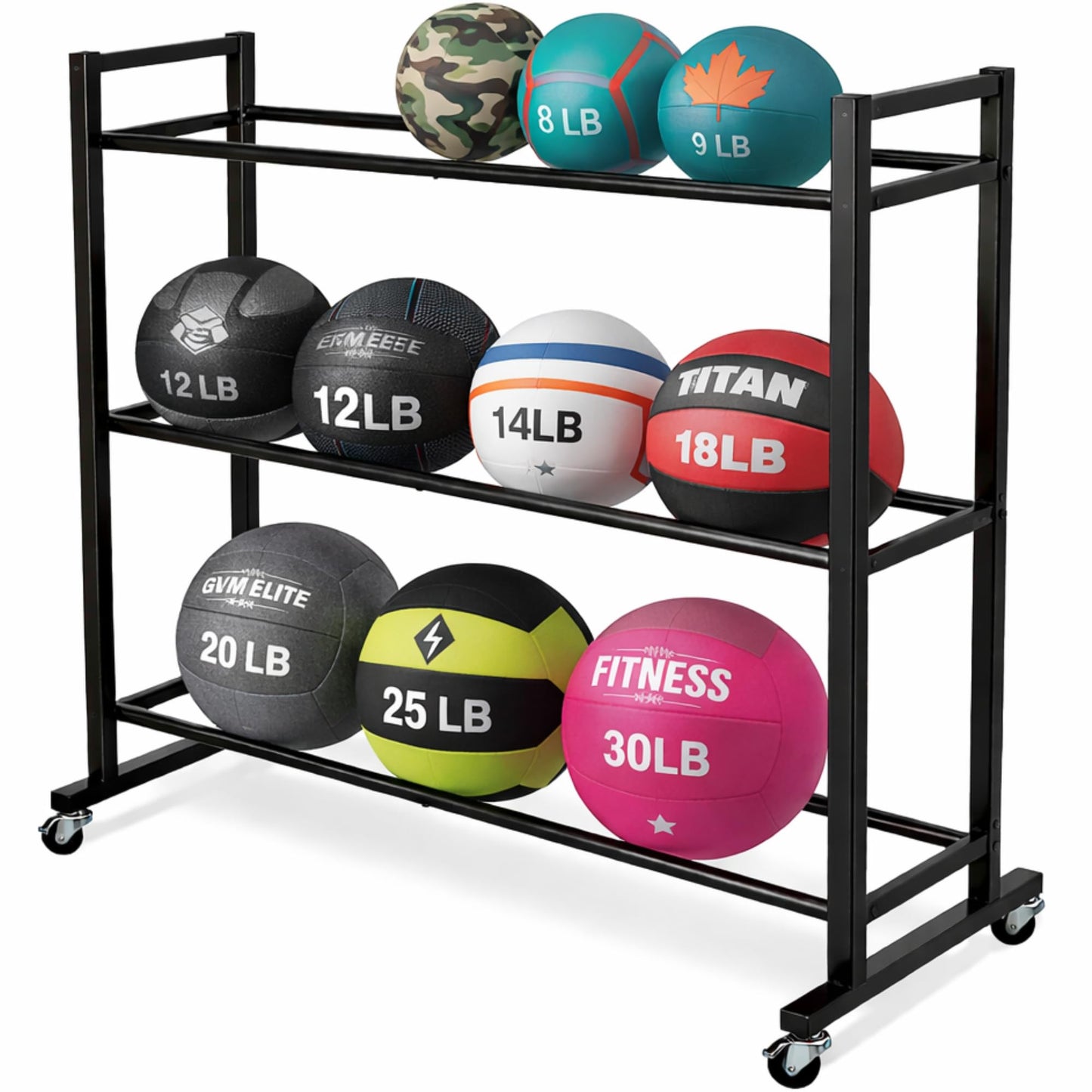 DECORDEEP Medicine Ball Rack, Heavy Duty Medicine Ball Storage Stand, Rolling Med Ball Holder and Organizer for Home, Gym