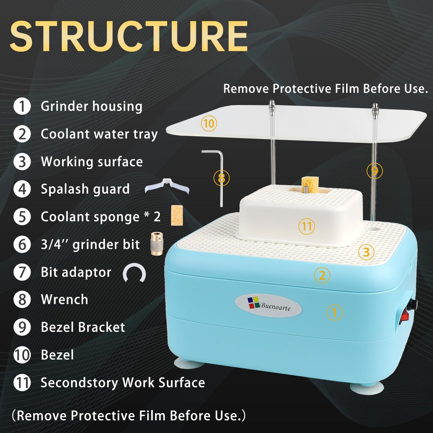 Buenoarte Portable Stained Glass Grinder Machine, Glass & Ceramic Grinding Tool Kit For DIY Craft，Mini Grinder Machine (Blue-110v)