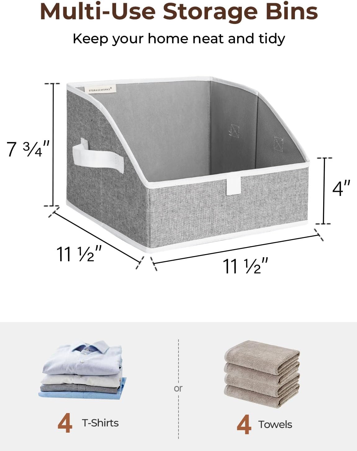 StorageWorks Trapezoid Closet Storage Bins - Foldable Fabric Organizing Baskets, Small, Gray | 3-Pack
