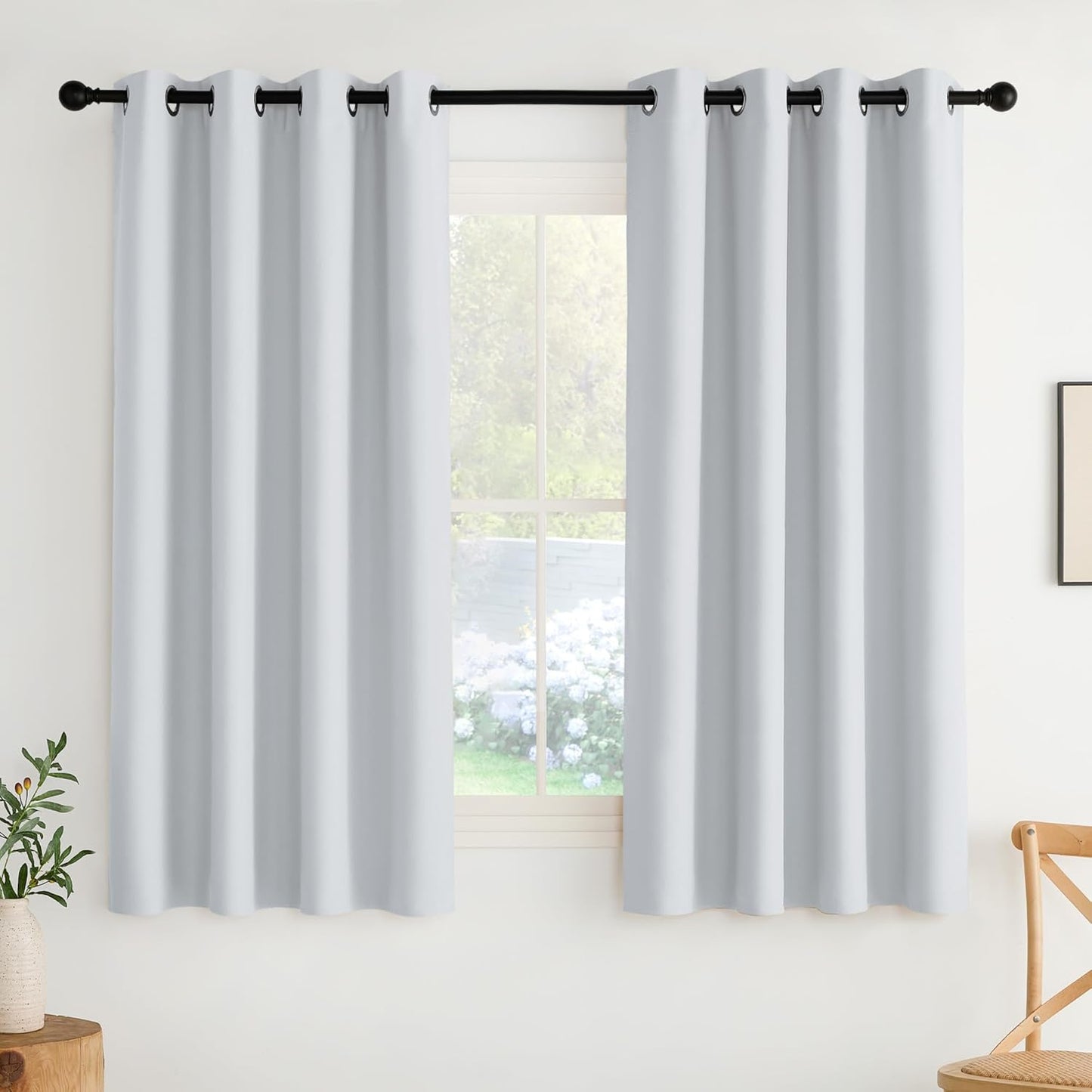 NICETOWN Room Darkening Curtains - Greyish White Drapery Panels, 52" x 63" for Ultimate Light Control