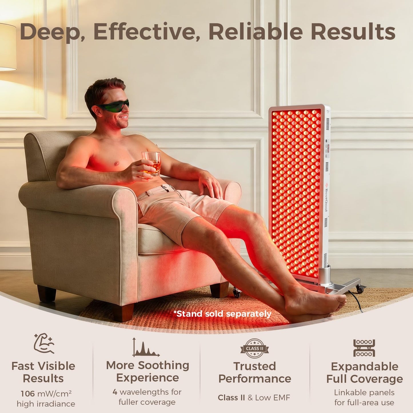 BestQool Red Light Therapy Panel, 4 Wavelengths Full Body Infrared Light Therapy, 300 Elite Grade Dual Chip LEDs, FSA-HSA Red Light Device at Home, Ideal for Body, Face. 500W. Modular Design.