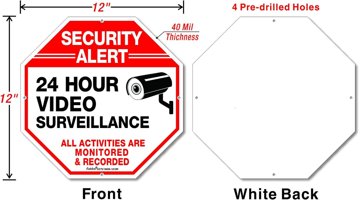 12 x12 Inches 40Mil 4 pack Video Surveillance Signs, Security Signs,Octagon Thick Aluminum Reflective sign for Home