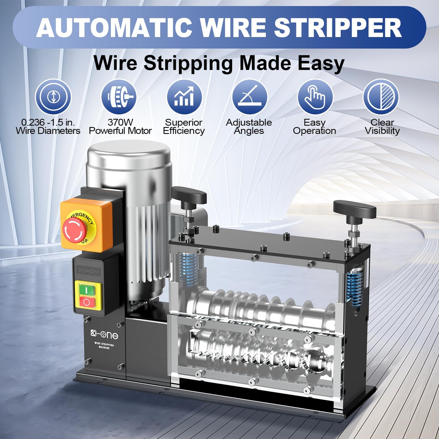 Wire Stripper Machine, Electrical Wire Stripping Machine, Wire Strippers Electrical for 0.06"-1.5" Copper Wire, 11 Channels 10 Blades,370W High-Speed Electric Wire Stripper (80 ft/min)-Grey