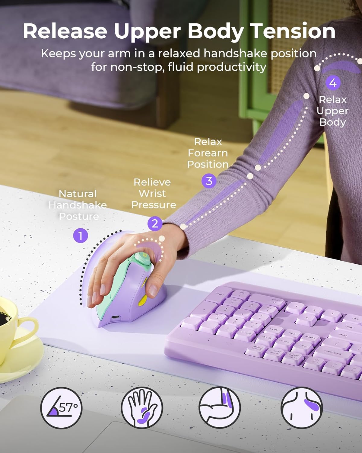 seenda MOU-302 1000/1600/2400 3 Ergonomic Mouse Wireless, Bluetooth Vertical Mouse Rechargeable, Volume Knob, Quiet