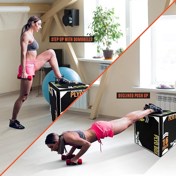 Yes4All 3-in-1 Soft-Padded Plyo Box With Wooden Core, Non-Slip Multi-Use Cushioned Plyometric Jump Box with Vinyl Cover for Jumping, Conditioning, Strength Training