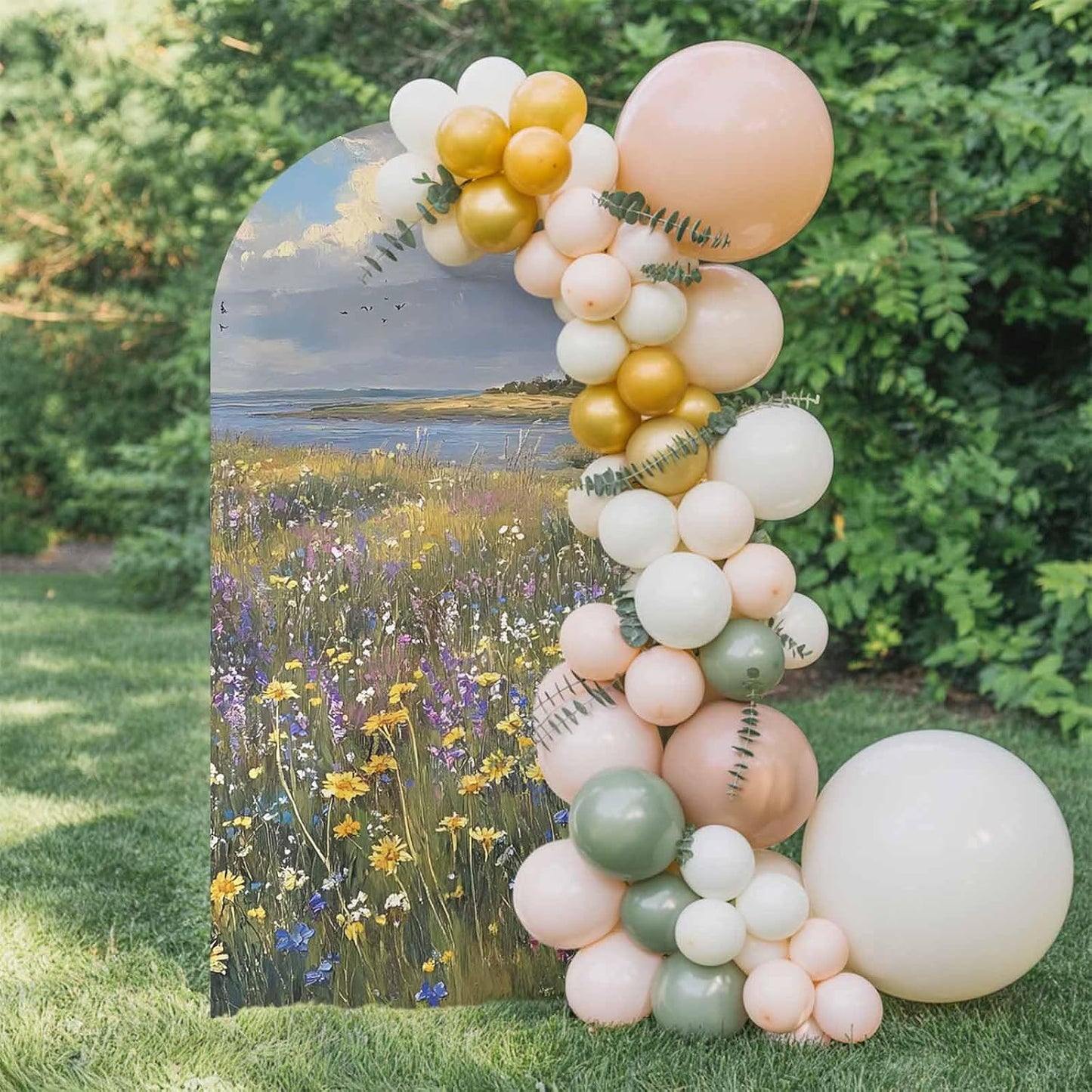 Jnbasdffb 6.6 Spring Floral Wedding Arch Cover, Stretchy Spandex Arch Backdrop Stand Covers FT, Oil Painting Pastoral