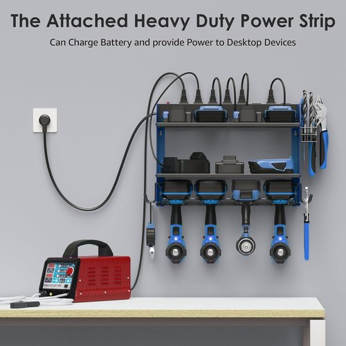 CCCEI Modular Power Tool Organizer - Wall Mount Charging Station with Hooks & 8 Outlet Battery Holder - Blue, 1 Pack