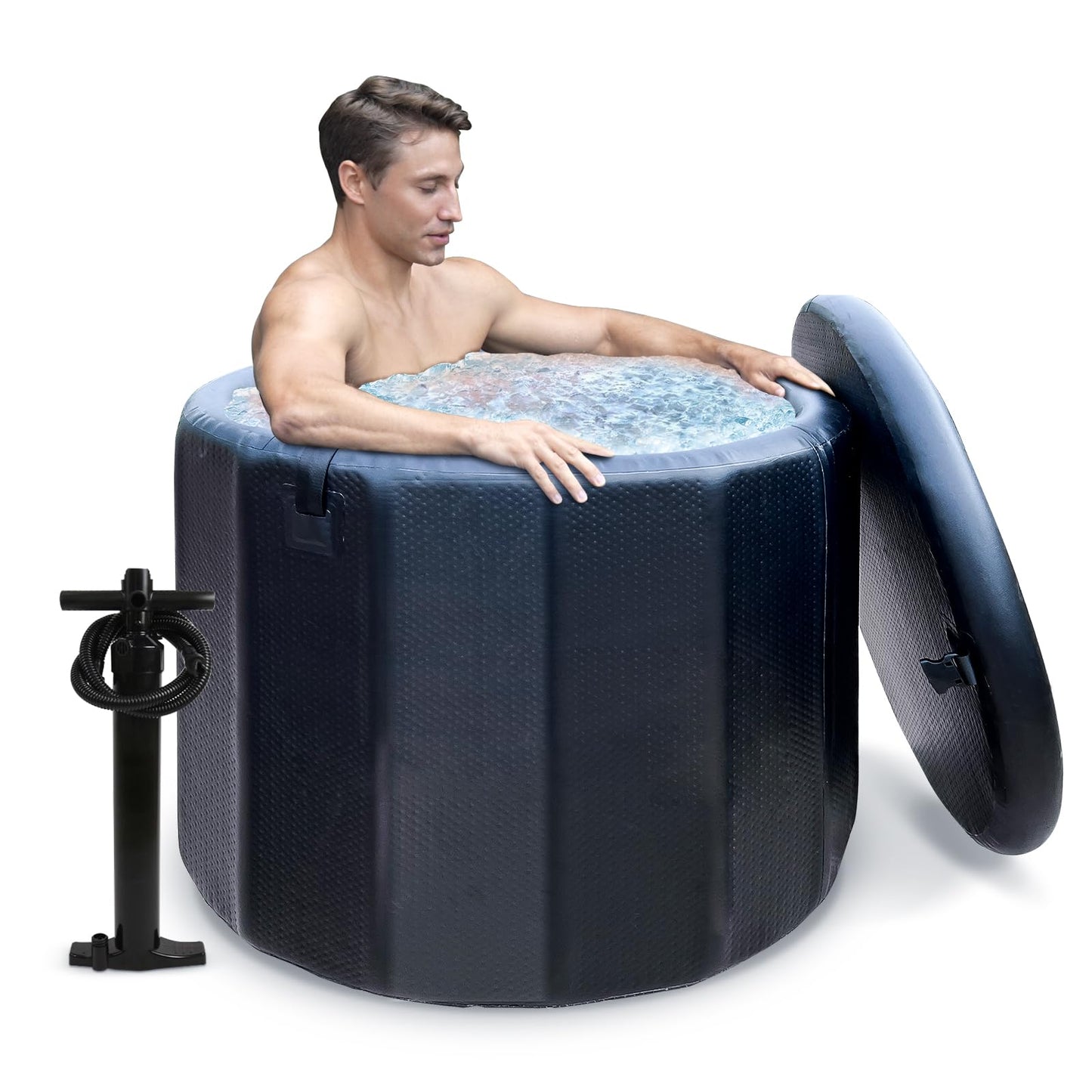 AWEMUFA Cold Plunge Tub for Athletes, 100 Gallon Inflatable Ice Bath Tub Water Chiller Compatible, Portable Ice Tubs for Cold Plunge with Insulated Lid for Outdoor & Indoor Recovery