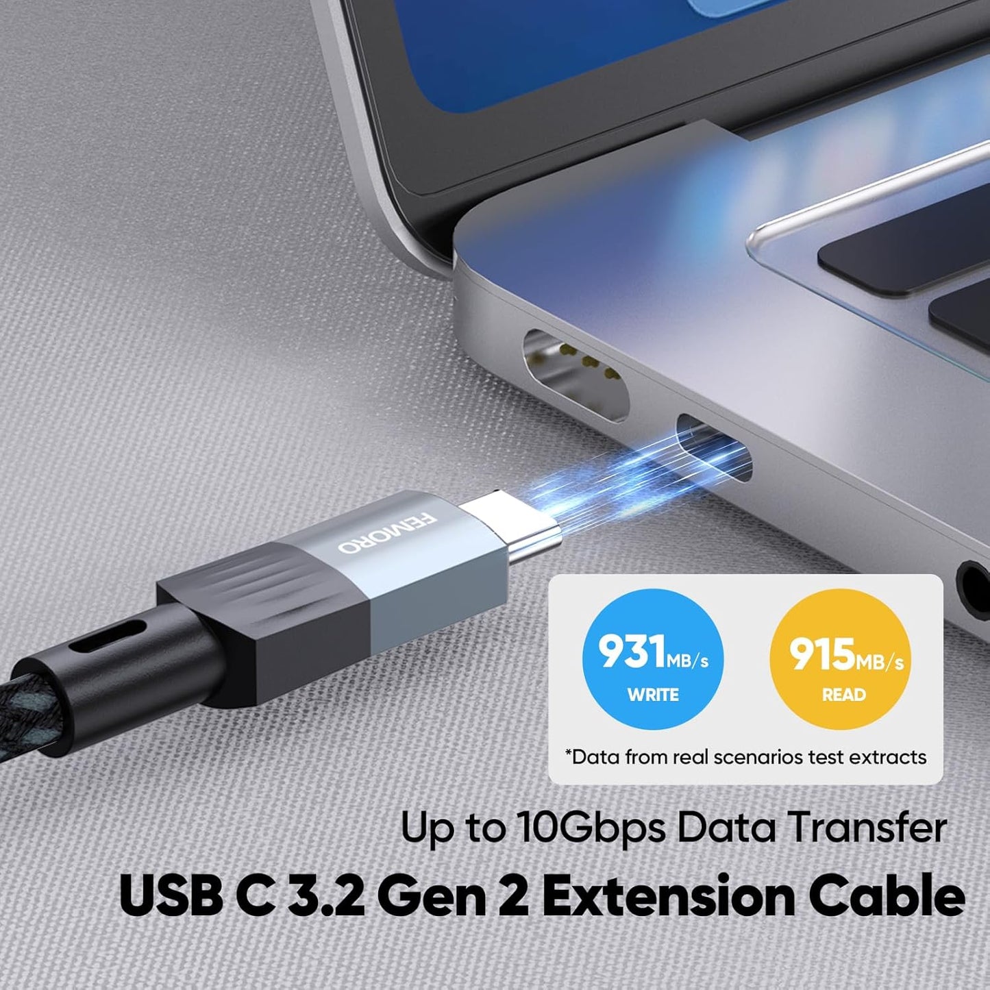 10Ft 10Gbps Transfer/100W Charging/4K@60Hz 3.2 USB C Extension Cable Long, Data USBC Male to USB-C Female Cable