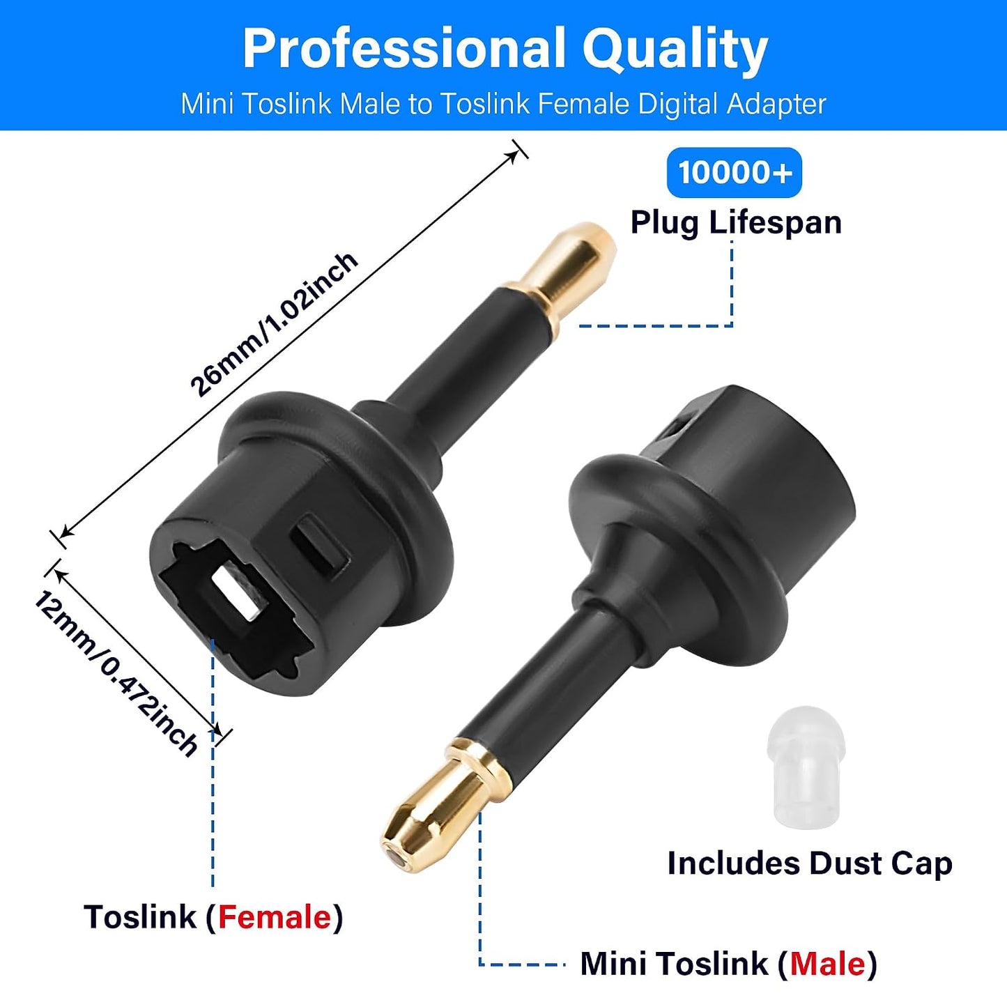Togconn (3.5mm 2 Pack, 3.5mm Toslink to Mini Toslink Jack) Audio Adapter Toslink Female to Jack Mini Male S/PDIF