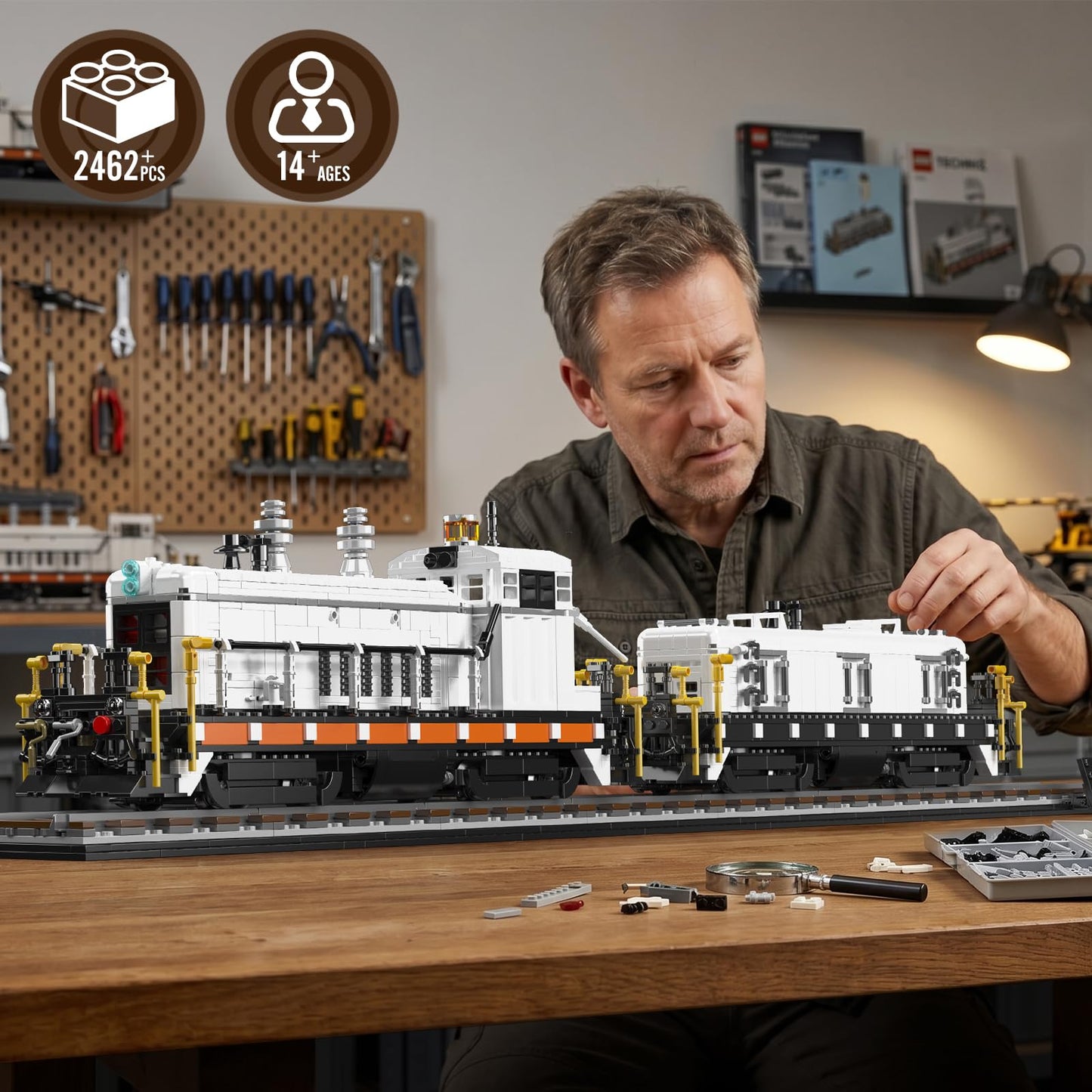 Mould King 12051 Diesel Train Building Set, Locomotive Train Model Set with Rails, Collectible Train Toys Ideal for Railway Lovers, Static 2462 pcs