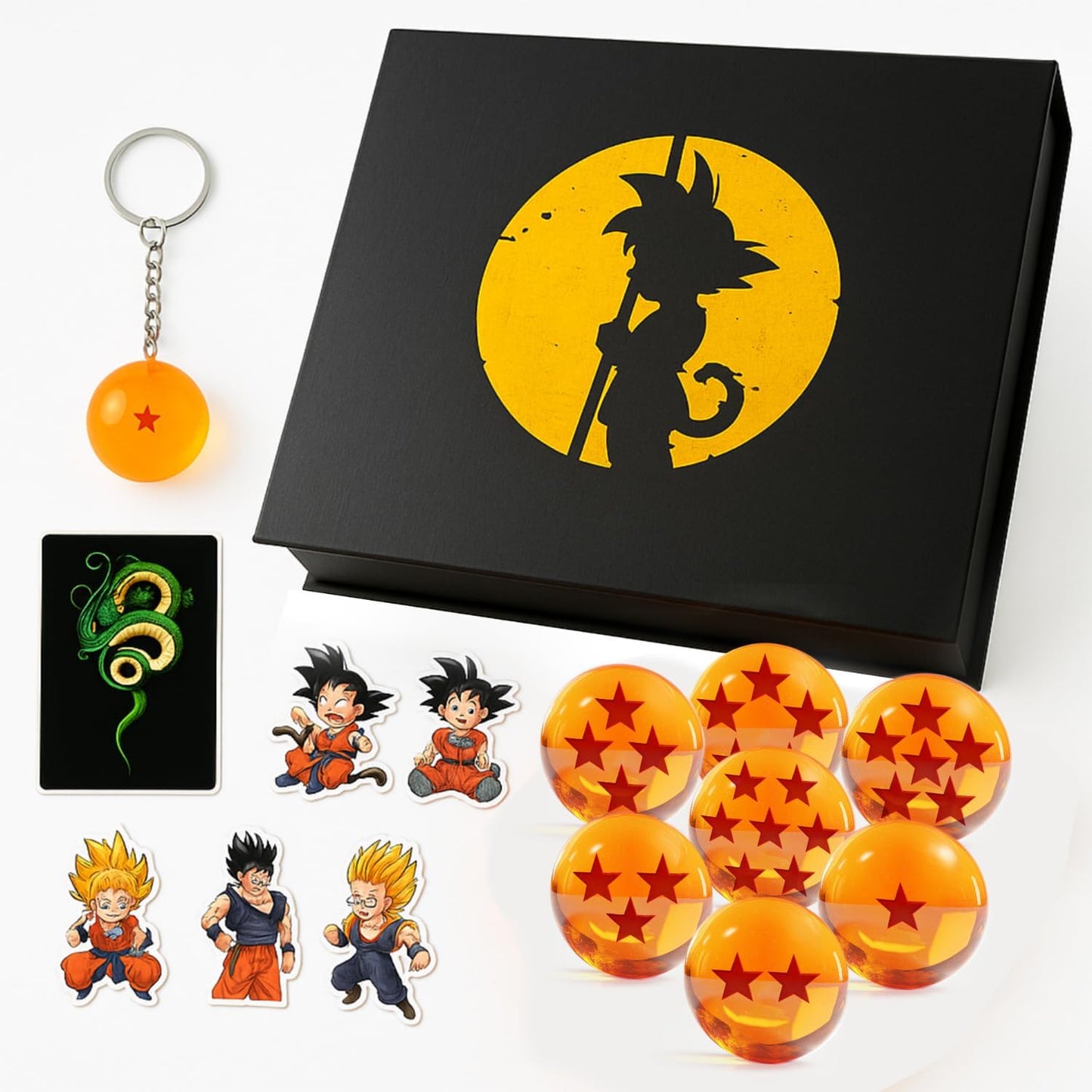 7-Star Sphere Set | Anime-Inspired Crystal Balls with Gift Box - Includes Keychain, Summoning Card & Stickers