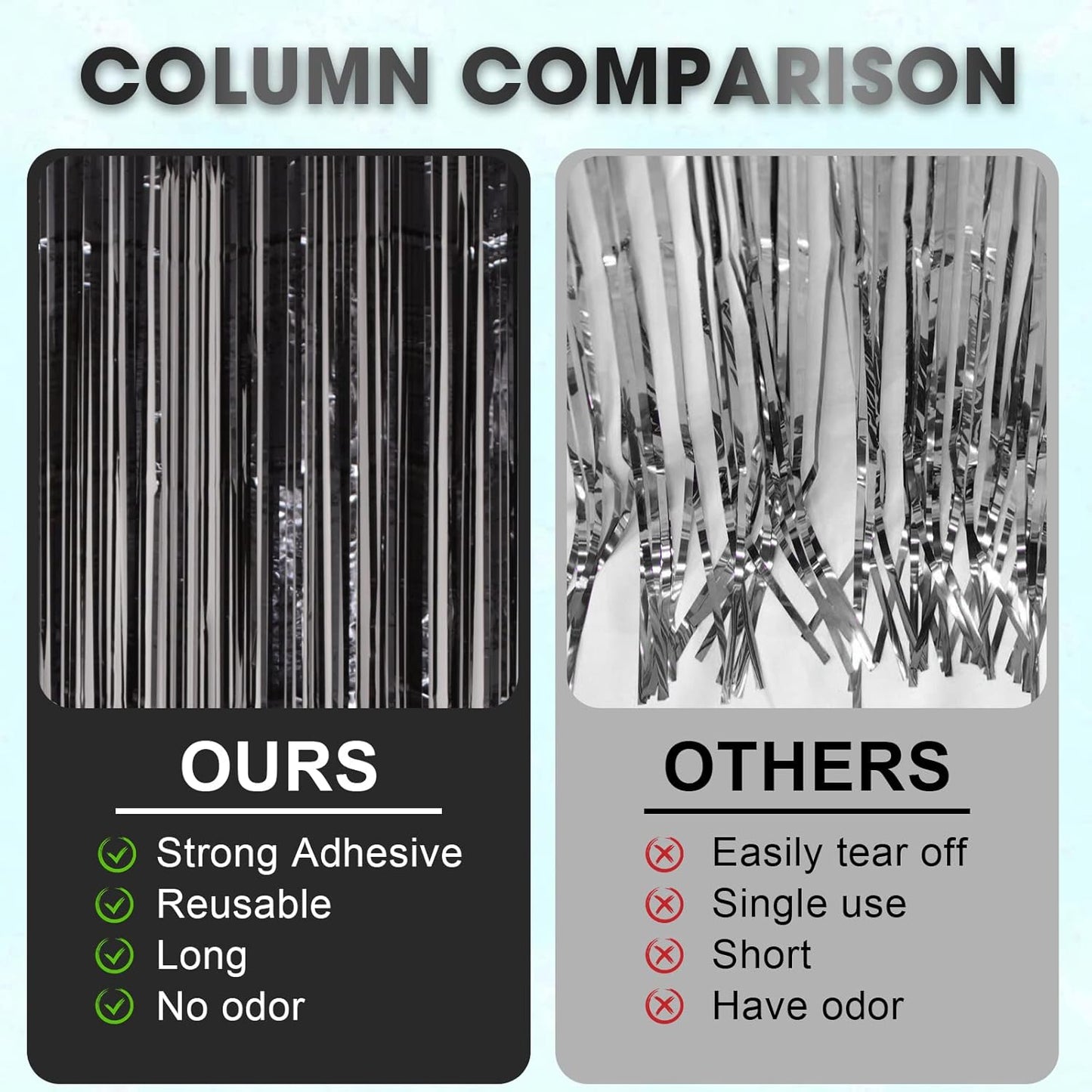 Voircoloria Black Foil Fringe Backdrop Curtains - 4 Pack Tinsel Streamers for Parties & Events