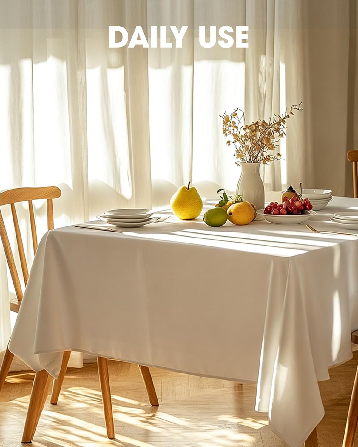 Pureegg Rectangle Tablecloth - Durable 60" x 102" Polyester for Outdoor Parties & Weddings | 2 Pack, White