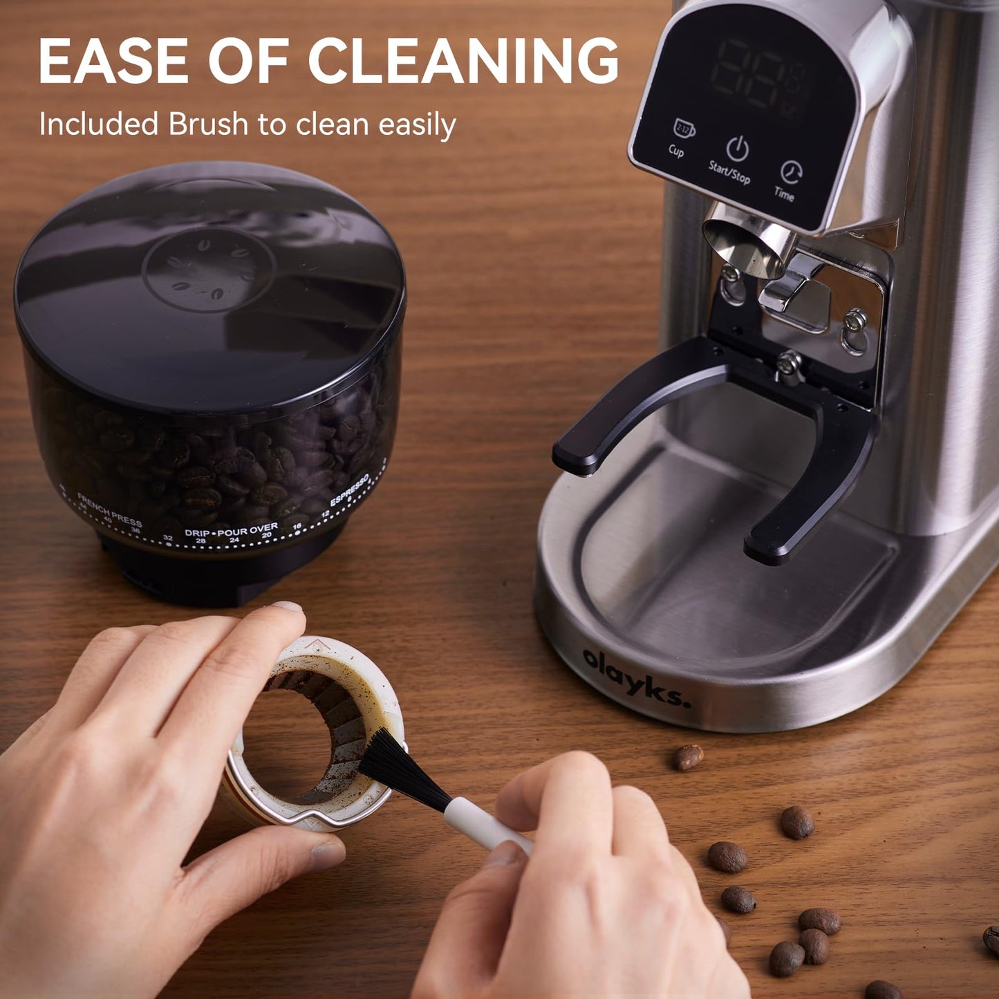 Olayks Conical Burr Coffee Grinder Electric with Electronic Timer, Anti-Static, Coffee Grinders for Home Use, Adjustable Conical Burr Mill with 48 Precise Settings for Espersso/Drip/French Press