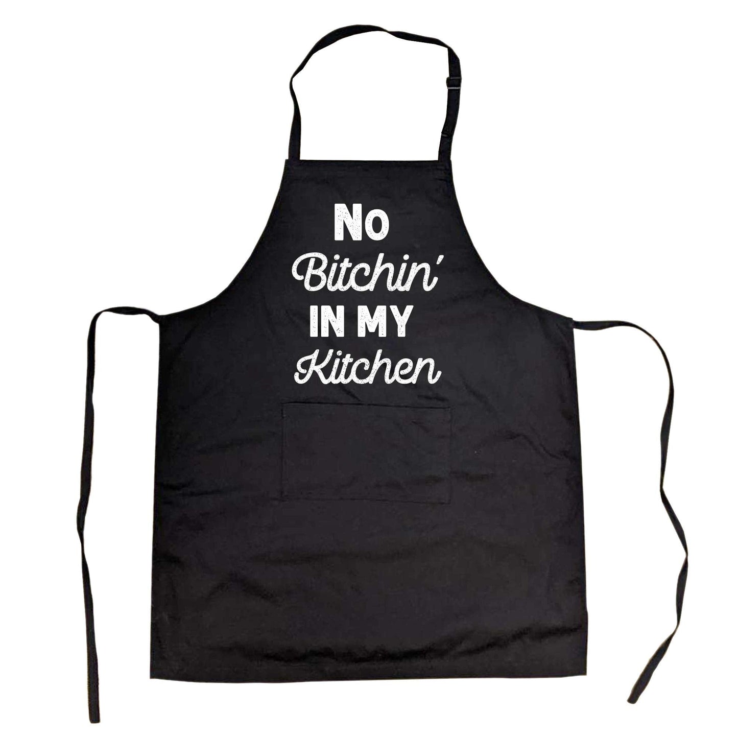 Crazy Dog T-Shirts Aprons for Women With Pocket – No Bitchin In My Kitchen – Poly Cotton Blend With Adjustable Straps – Funny Cooking Gift for Her Mom