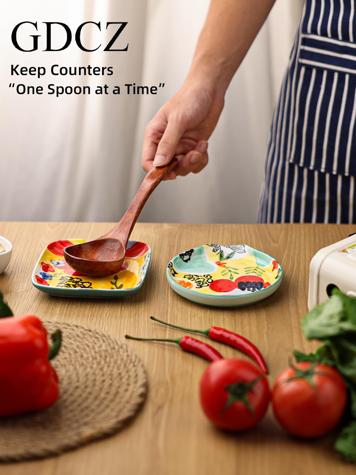 Colorful Hand Painted Spoon Rest 4.75 Inches Ceramic Spoon Holder for Kitchen Counter Stove Top, Dishwasher Safe, Multicolor