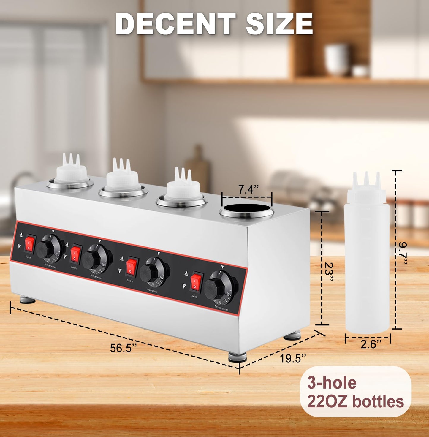 Saladulce Sauce Warmer Dispenser Sauce Bottle Warmer Nacho Cheese Warmer Dispenser with 650ml Bottles, Bottle Warmer for Cheese Hot Fudge Caramel, 86-185℉110V