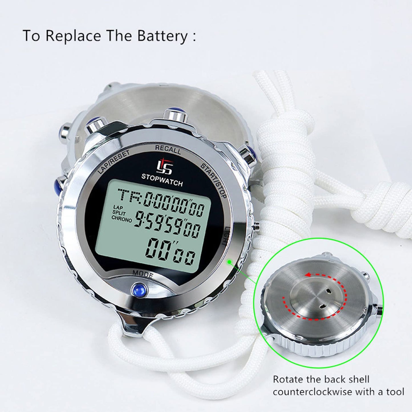 Rolilink Stopwatch with Backlight，100 Lap Metal Stop Watch for Sports with Alarm Countdown 0.01second Timing, Digital Stopwatches Timer for Sports and Competitions