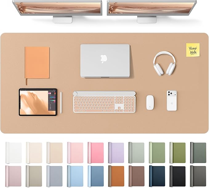 YSAGi Leather Desk Pad Protector, Office Desk Mat, Large Mouse Pad, Non-Slip PU Leather Desk Blotter, Laptop Desk Pad, Waterproof Desk Writing Pad for Office and Home (Latte,55" x 24")